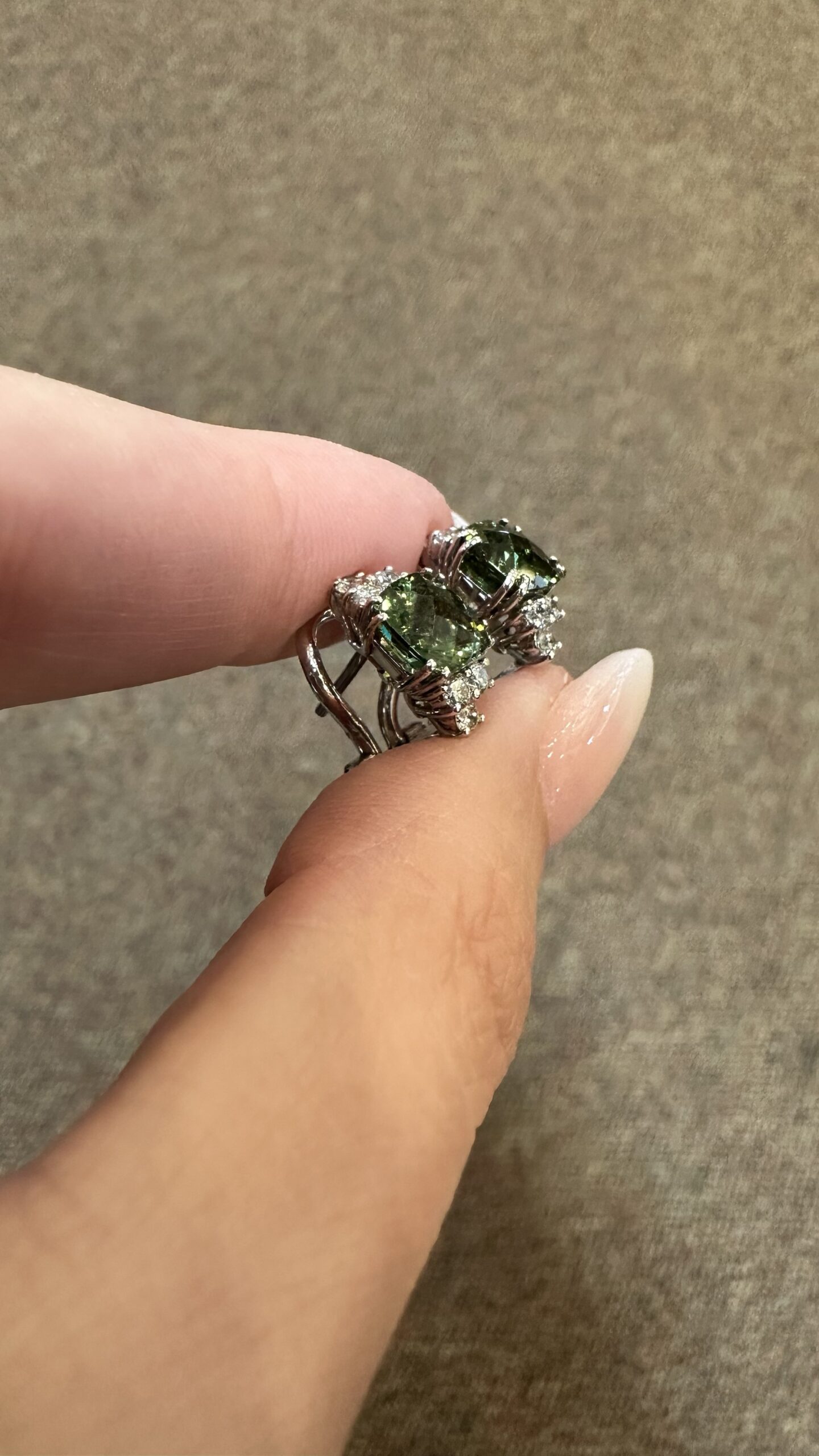 18k White Gold Genuine 3.10 Cttw Green Tourmaline & .48 Cttw Diamond Post & Clip Earrings - Image 13