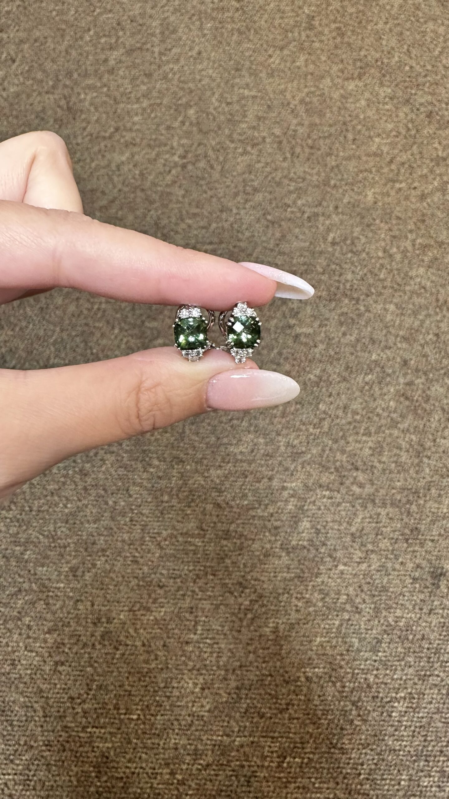 18k White Gold Genuine 3.10 Cttw Green Tourmaline & .48 Cttw Diamond Post & Clip Earrings - Image 11