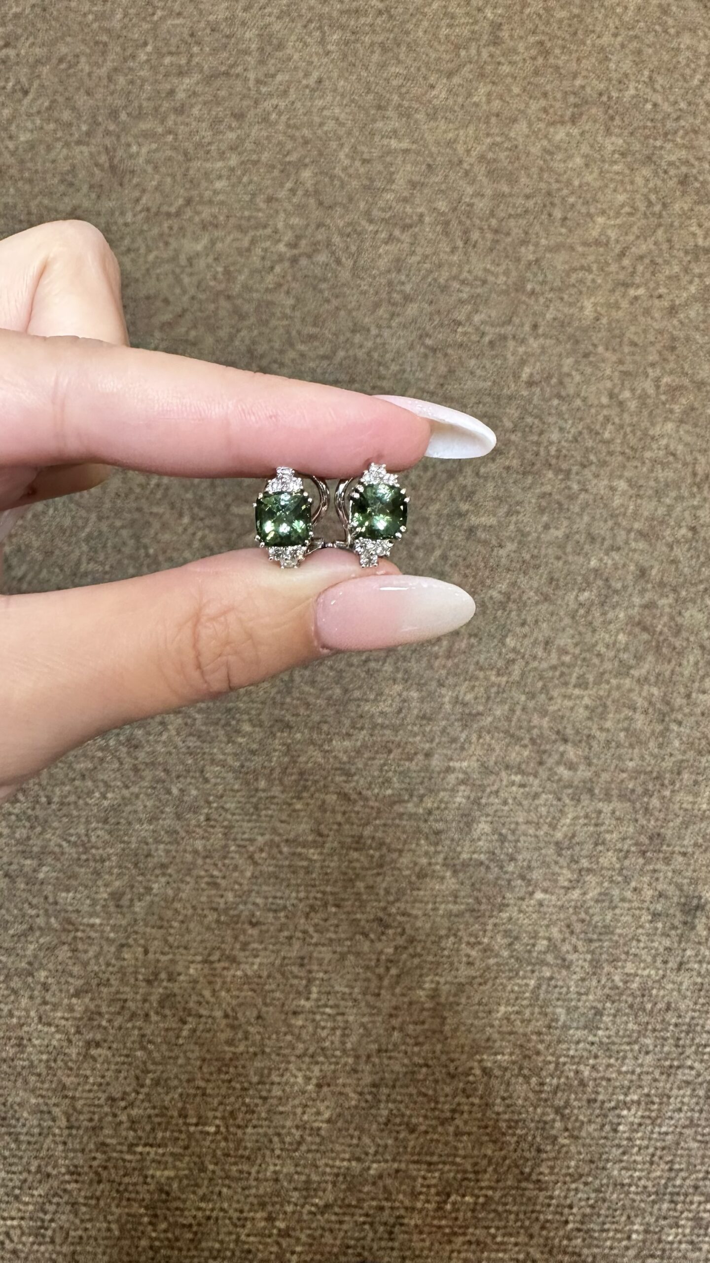 18k White Gold Genuine 3.10 Cttw Green Tourmaline & .48 Cttw Diamond Post & Clip Earrings - Image 10