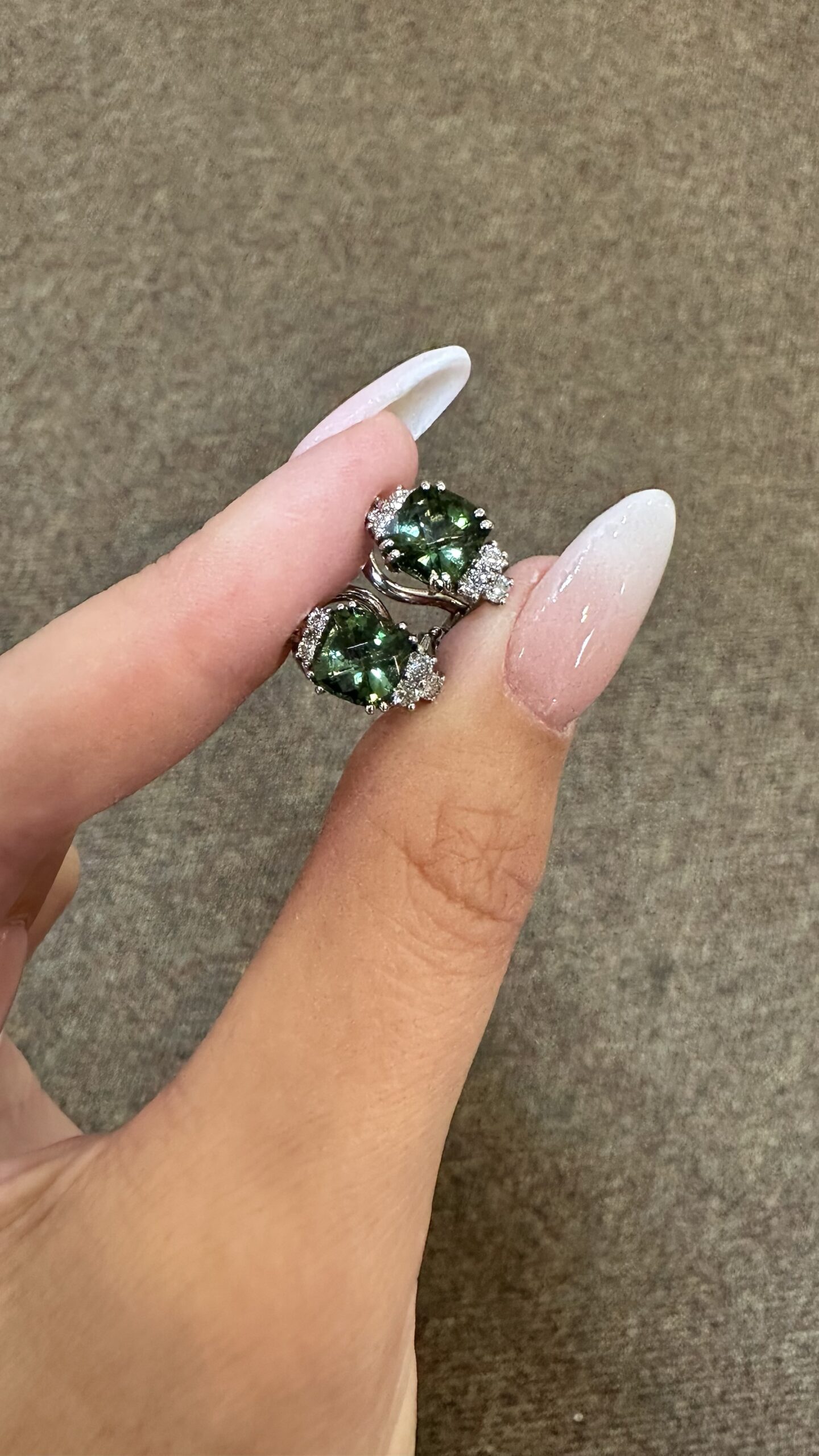 18k White Gold Genuine 3.10 Cttw Green Tourmaline & .48 Cttw Diamond Post & Clip Earrings - Image 8