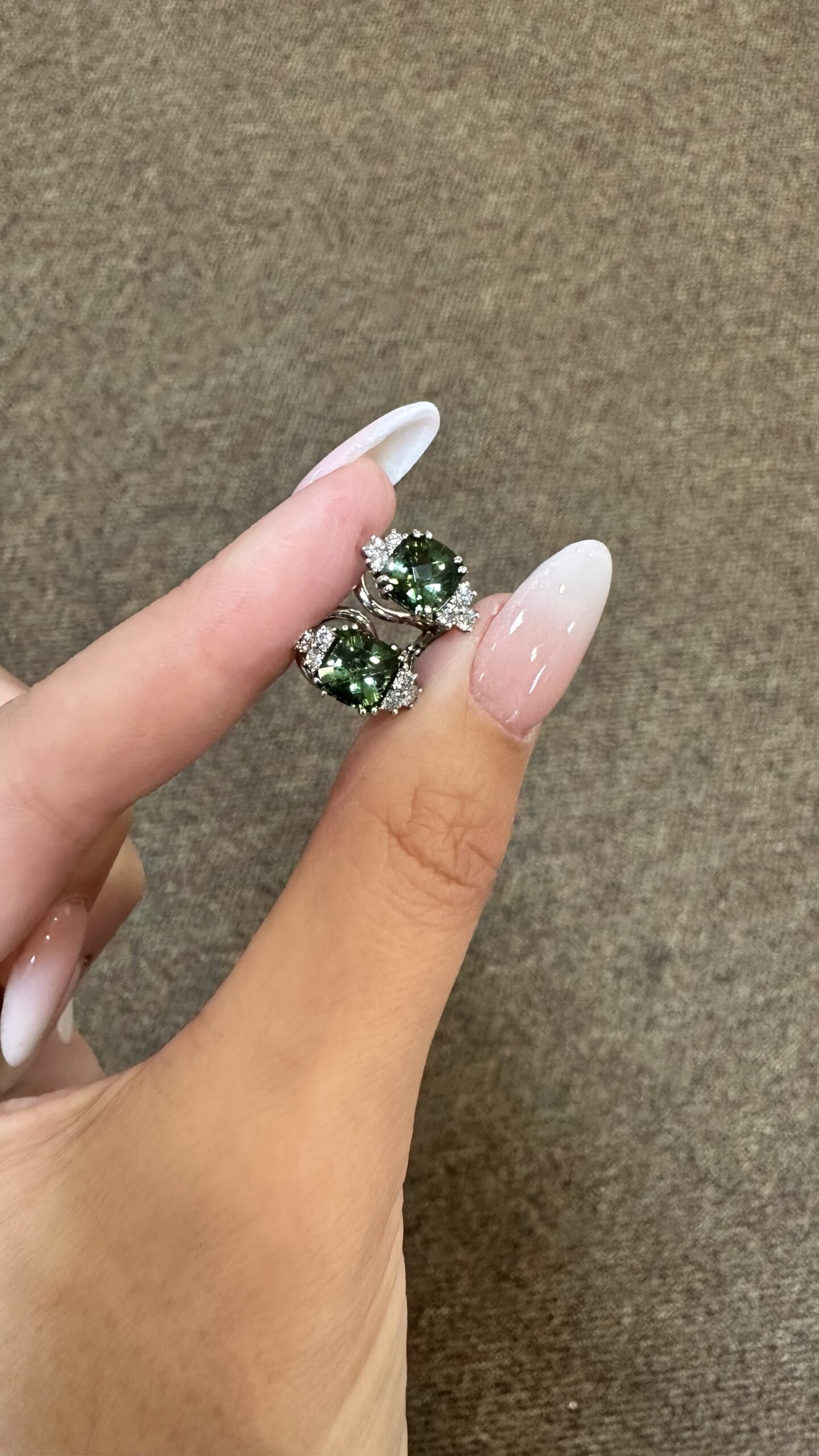 18k White Gold Genuine 3.10 Cttw Green Tourmaline & .48 Cttw Diamond Post & Clip Earrings - Image 7