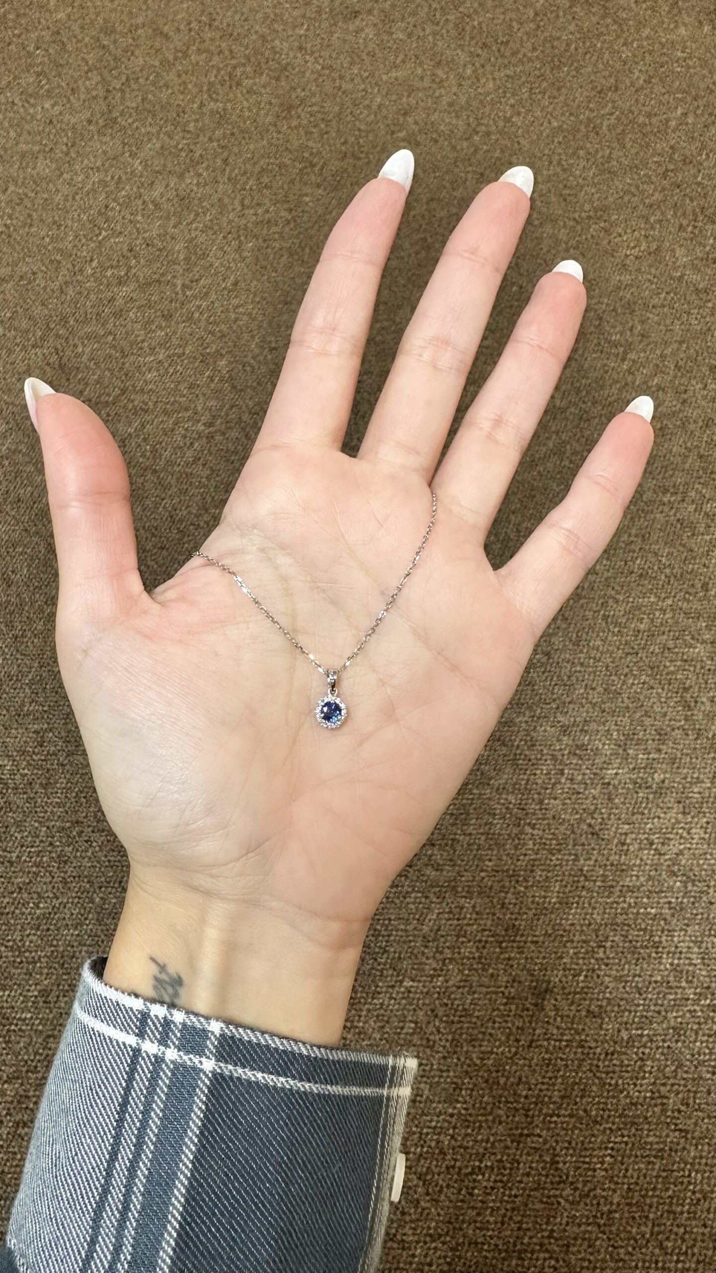 14k White Gold Genuine .62 Cttw Ceylon Sapphire & .07 Cttw Diamond Halo Pendant - Image 16