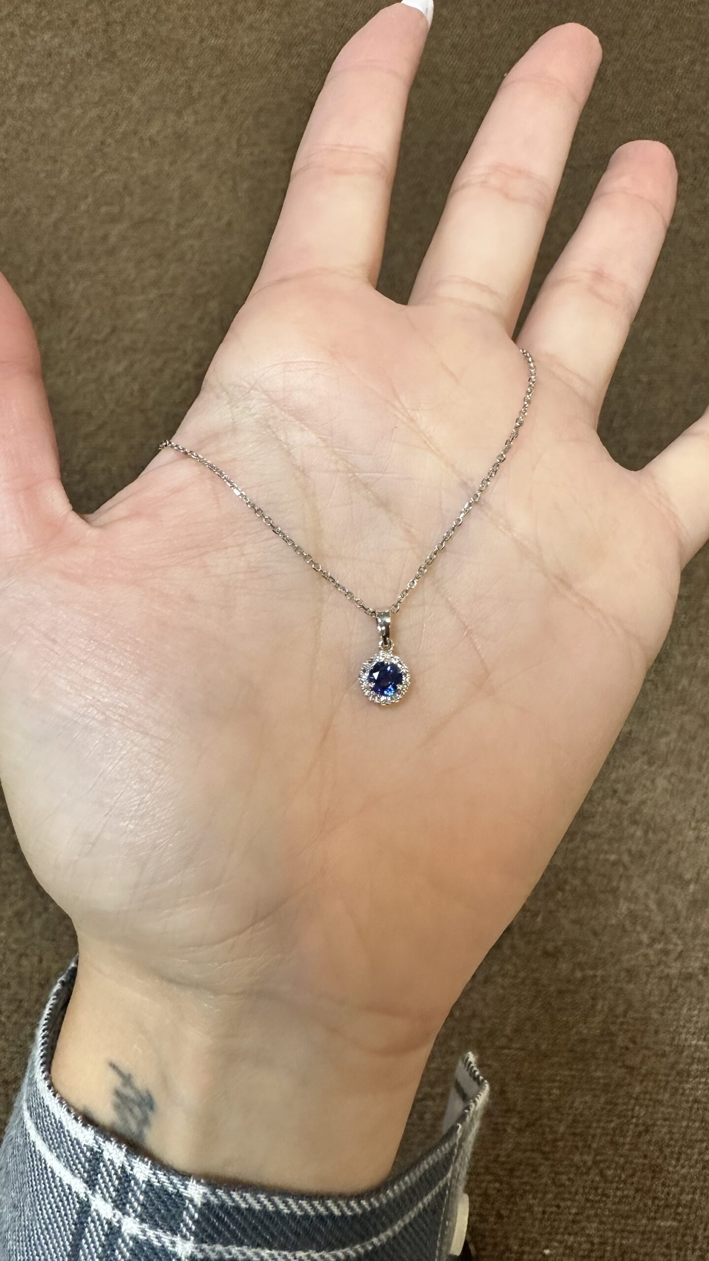 14k White Gold Genuine .62 Cttw Ceylon Sapphire & .07 Cttw Diamond Halo Pendant - Image 15