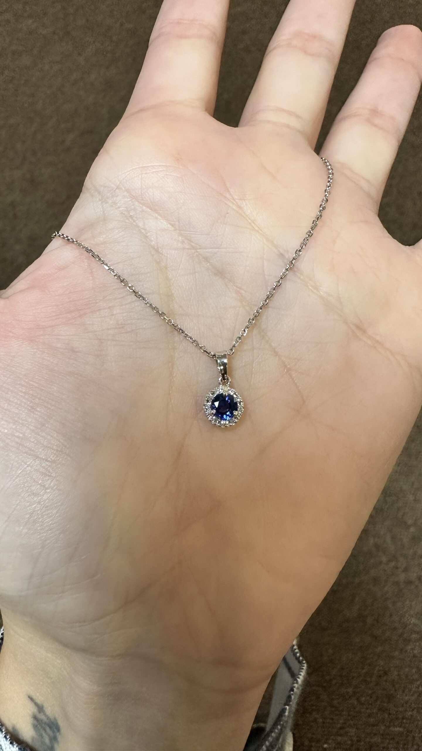 14k White Gold Genuine .62 Cttw Ceylon Sapphire & .07 Cttw Diamond Halo Pendant - Image 14
