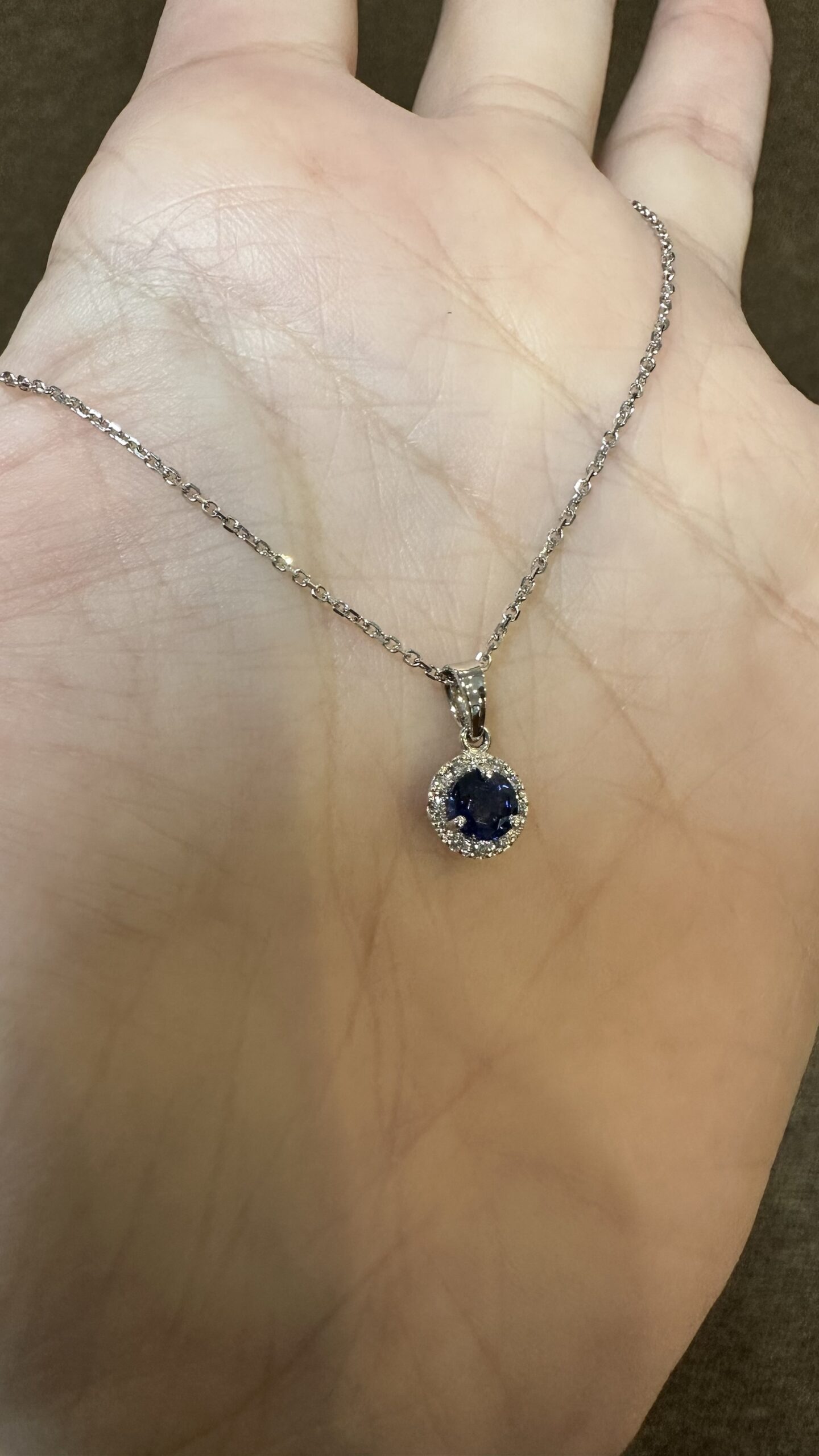 14k White Gold Genuine .62 Cttw Ceylon Sapphire & .07 Cttw Diamond Halo Pendant - Image 13