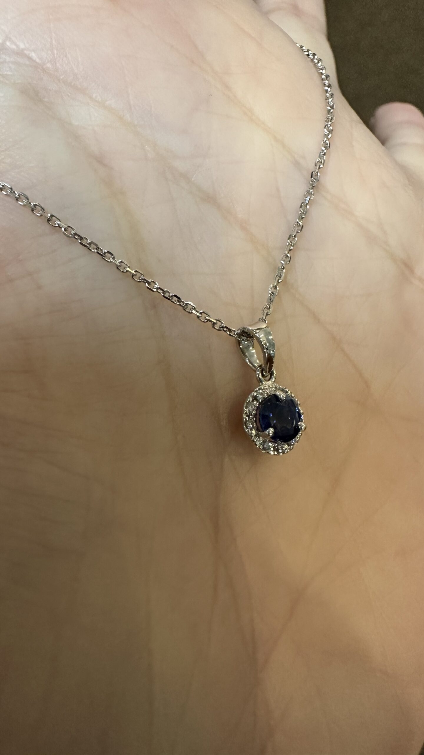 14k White Gold Genuine .62 Cttw Ceylon Sapphire & .07 Cttw Diamond Halo Pendant - Image 12