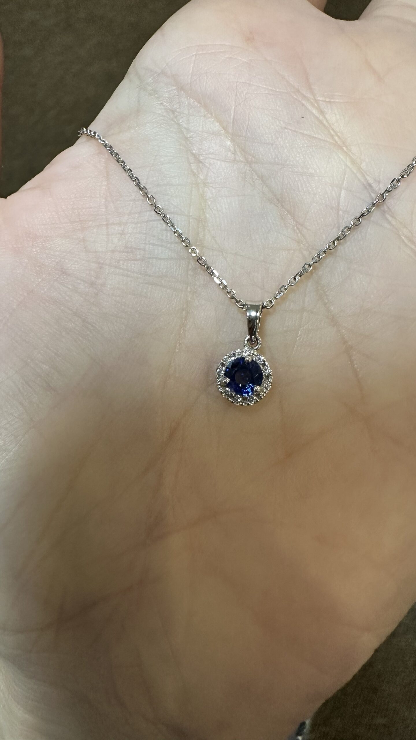 14k White Gold Genuine .62 Cttw Ceylon Sapphire & .07 Cttw Diamond Halo Pendant - Image 11