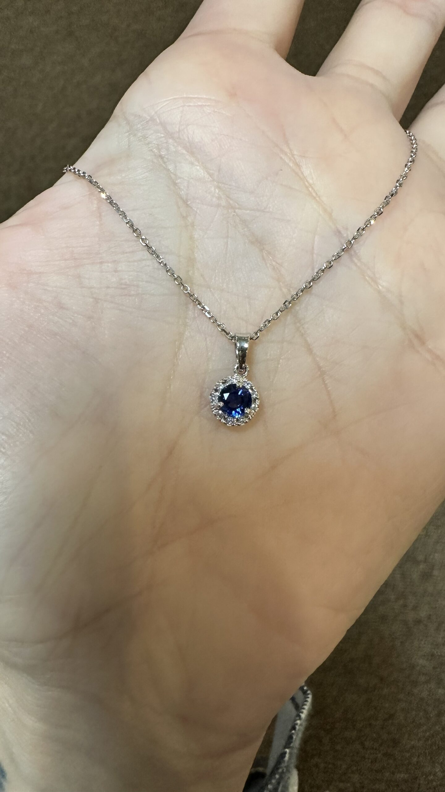 14k White Gold Genuine .62 Cttw Ceylon Sapphire & .07 Cttw Diamond Halo Pendant - Image 10