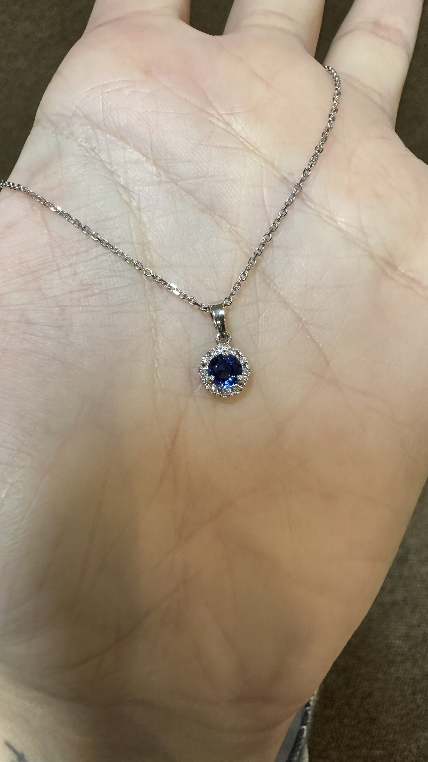 14k White Gold Genuine .62 Cttw Ceylon Sapphire & .07 Cttw Diamond Halo Pendant - Image 9