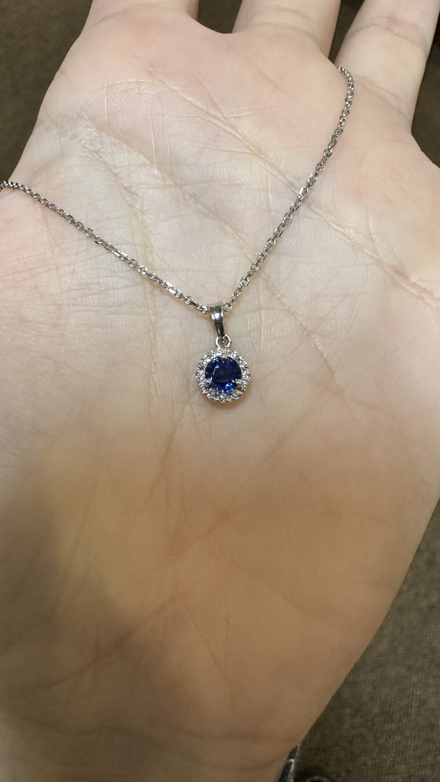 14k White Gold Genuine .62 Cttw Ceylon Sapphire & .07 Cttw Diamond Halo Pendant - Image 8
