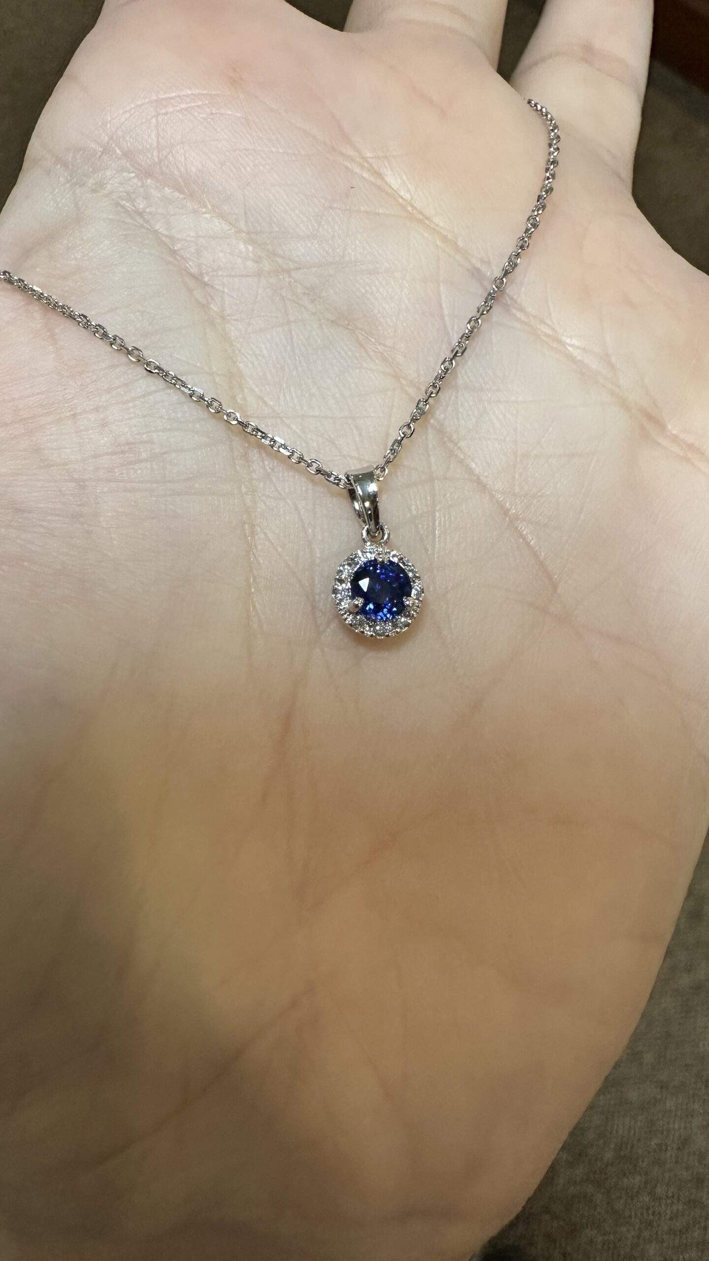 14k White Gold Genuine .62 Cttw Ceylon Sapphire & .07 Cttw Diamond Halo Pendant - Image 7