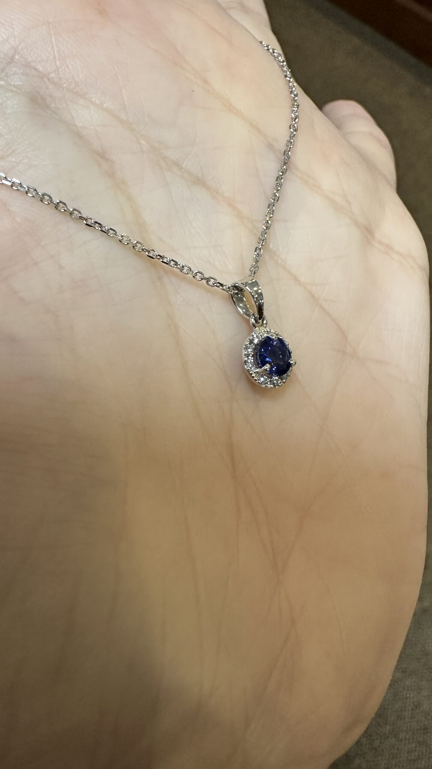 14k White Gold Genuine .62 Cttw Ceylon Sapphire & .07 Cttw Diamond Halo Pendant - Image 6
