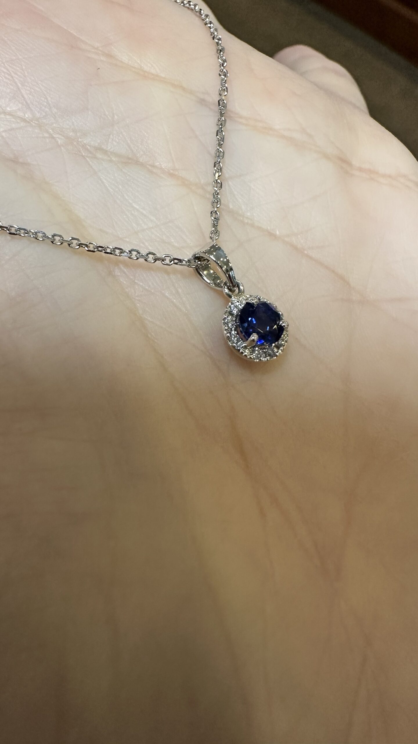 14k White Gold Genuine .62 Cttw Ceylon Sapphire & .07 Cttw Diamond Halo Pendant - Image 5