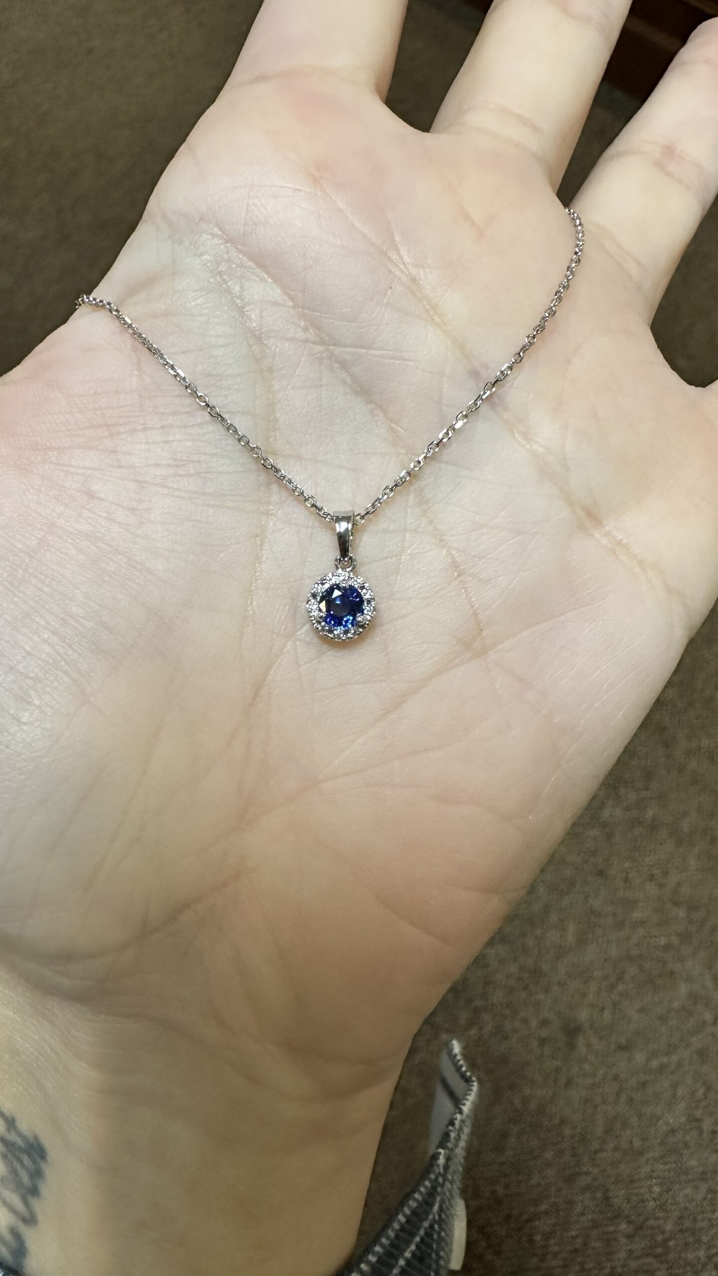 14k White Gold Genuine .62 Cttw Ceylon Sapphire & .07 Cttw Diamond Halo Pendant - Image 2