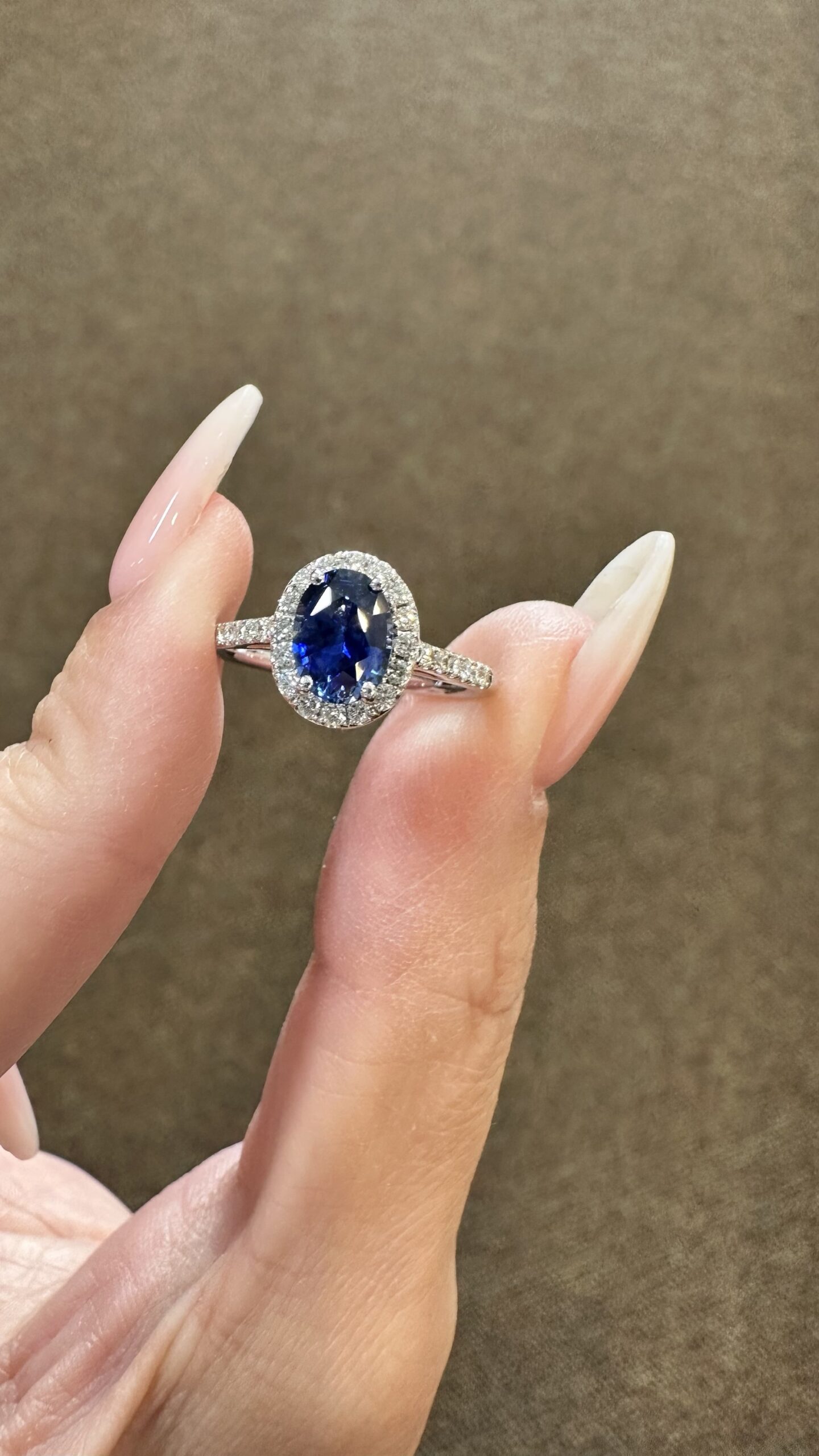 14k White Gold Genuine 1.35 Cttw Ceylon Sapphire & .26 Cttw Diamond Halo Ring