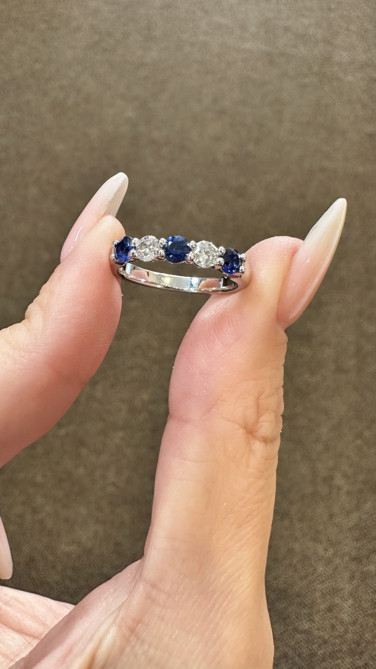 14k White Gold Genuine .52 Cttw Sapphire & .25 Cttw Diamond 5 Stone Band - Image 5