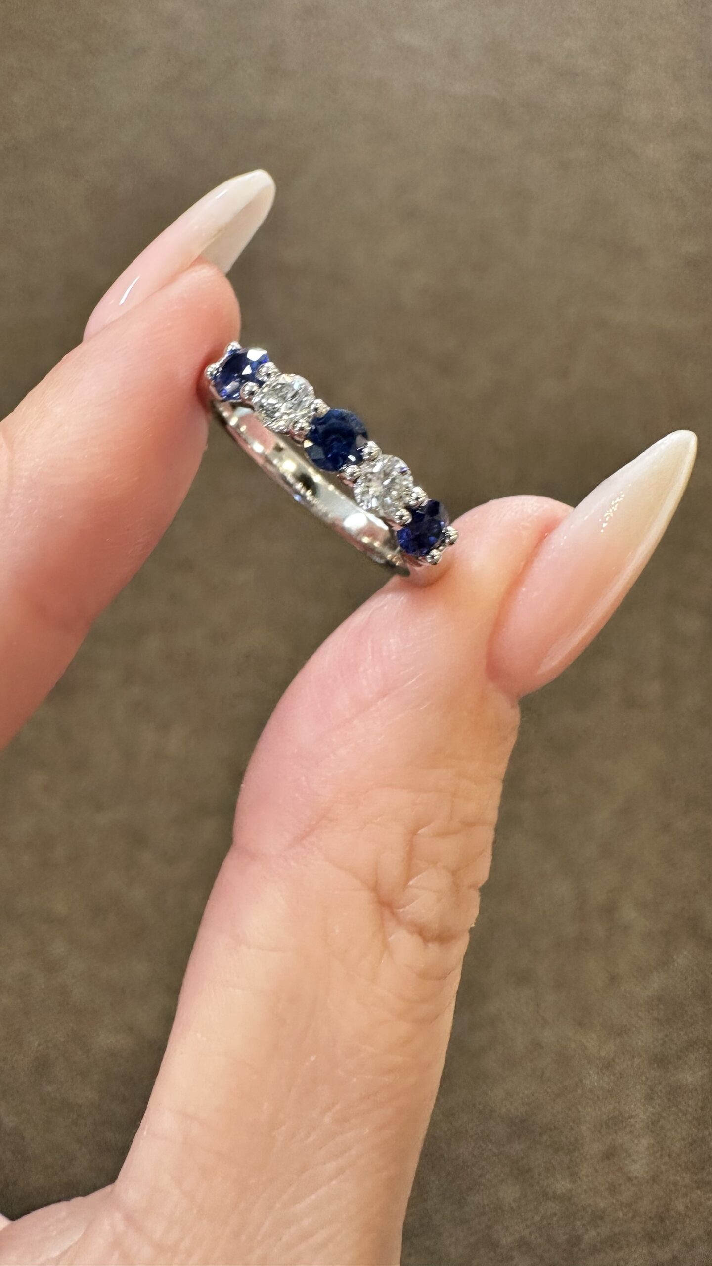 14k White Gold Genuine .52 Cttw Sapphire & .25 Cttw Diamond 5 Stone Band - Image 6