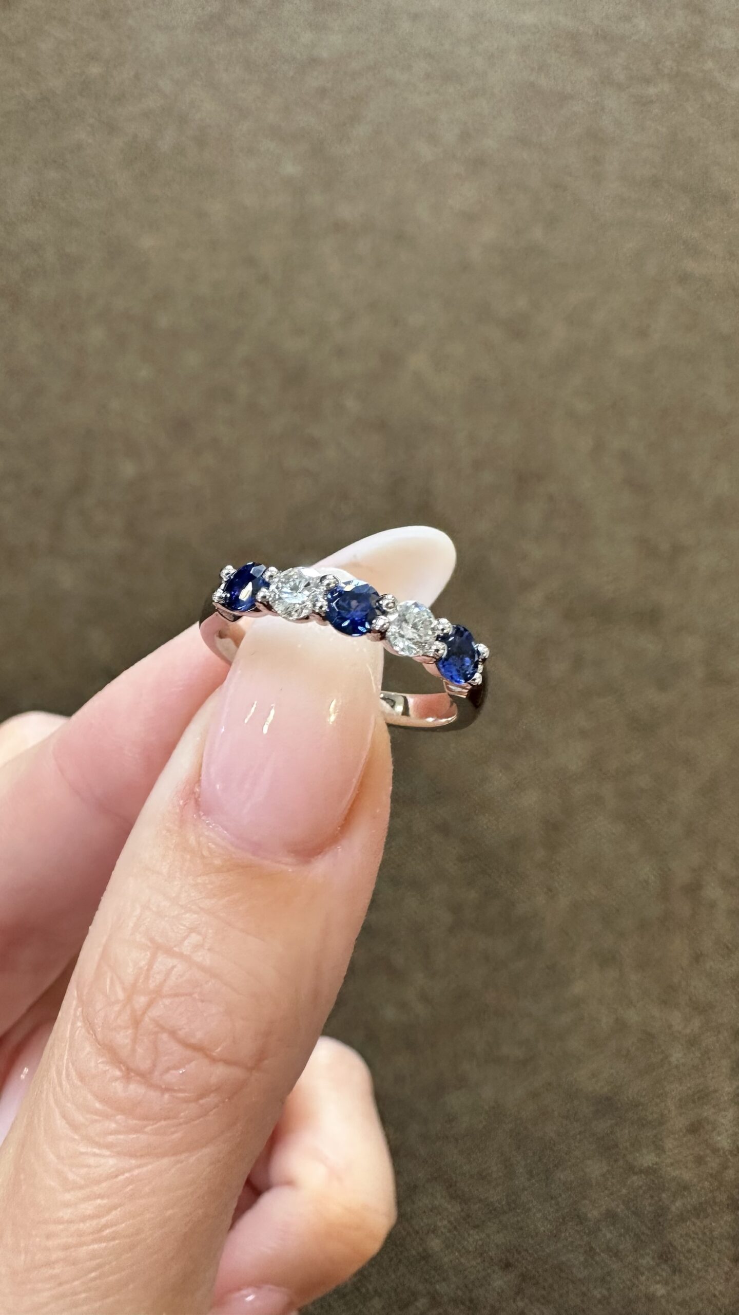 14k White Gold Genuine .52 Cttw Sapphire & .25 Cttw Diamond 5 Stone Band - Image 9