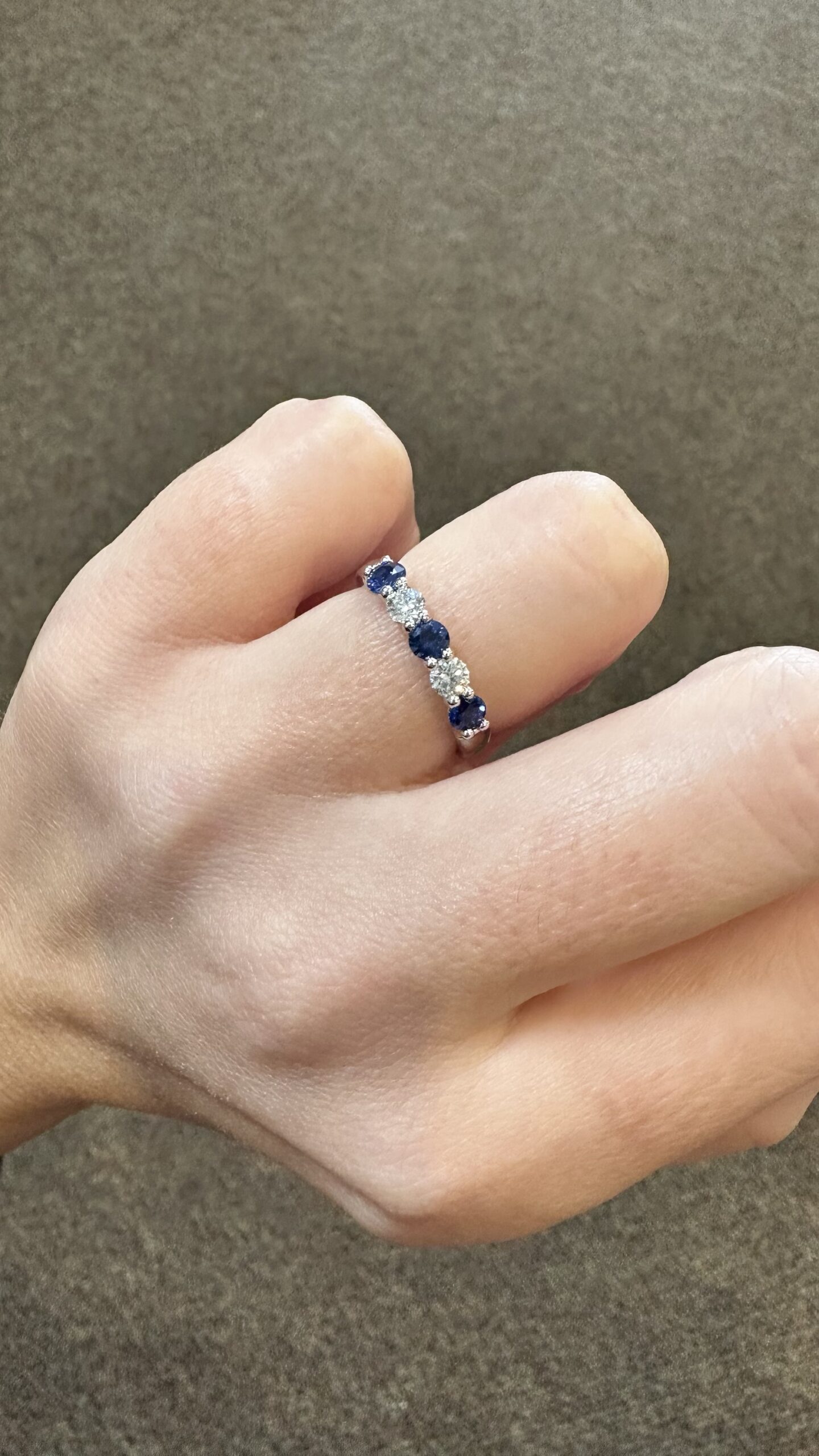 14k White Gold Genuine .52 Cttw Sapphire & .25 Cttw Diamond 5 Stone Band - Image 13