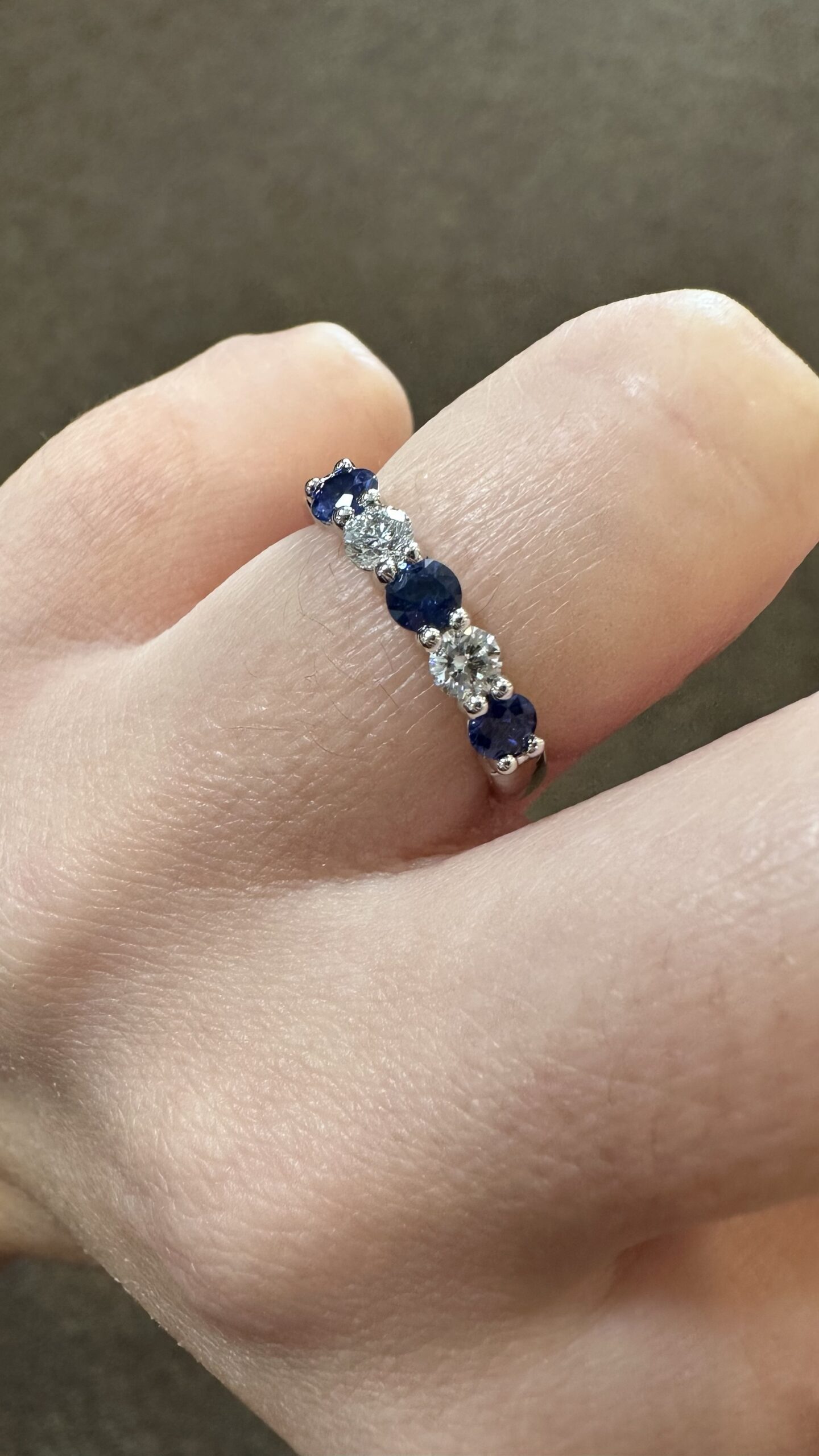 14k White Gold Genuine .52 Cttw Sapphire & .25 Cttw Diamond 5 Stone Band - Image 14