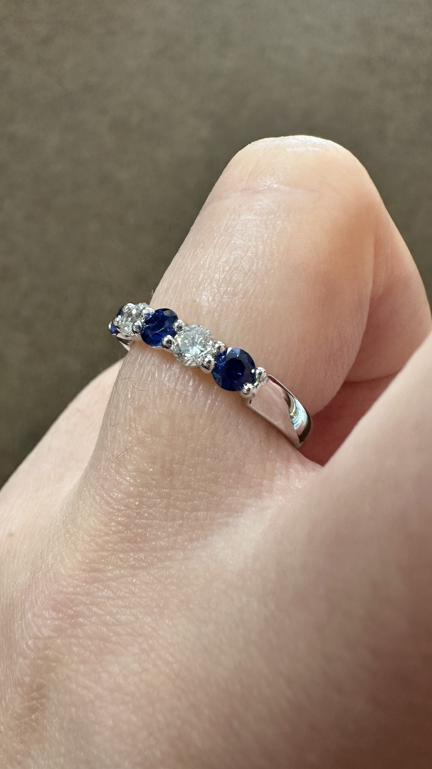 14k White Gold Genuine .52 Cttw Sapphire & .25 Cttw Diamond 5 Stone Band - Image 15