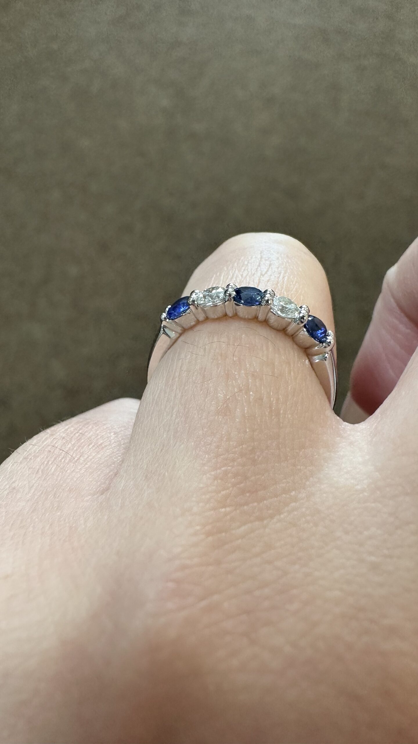 14k White Gold Genuine .52 Cttw Sapphire & .25 Cttw Diamond 5 Stone Band - Image 16