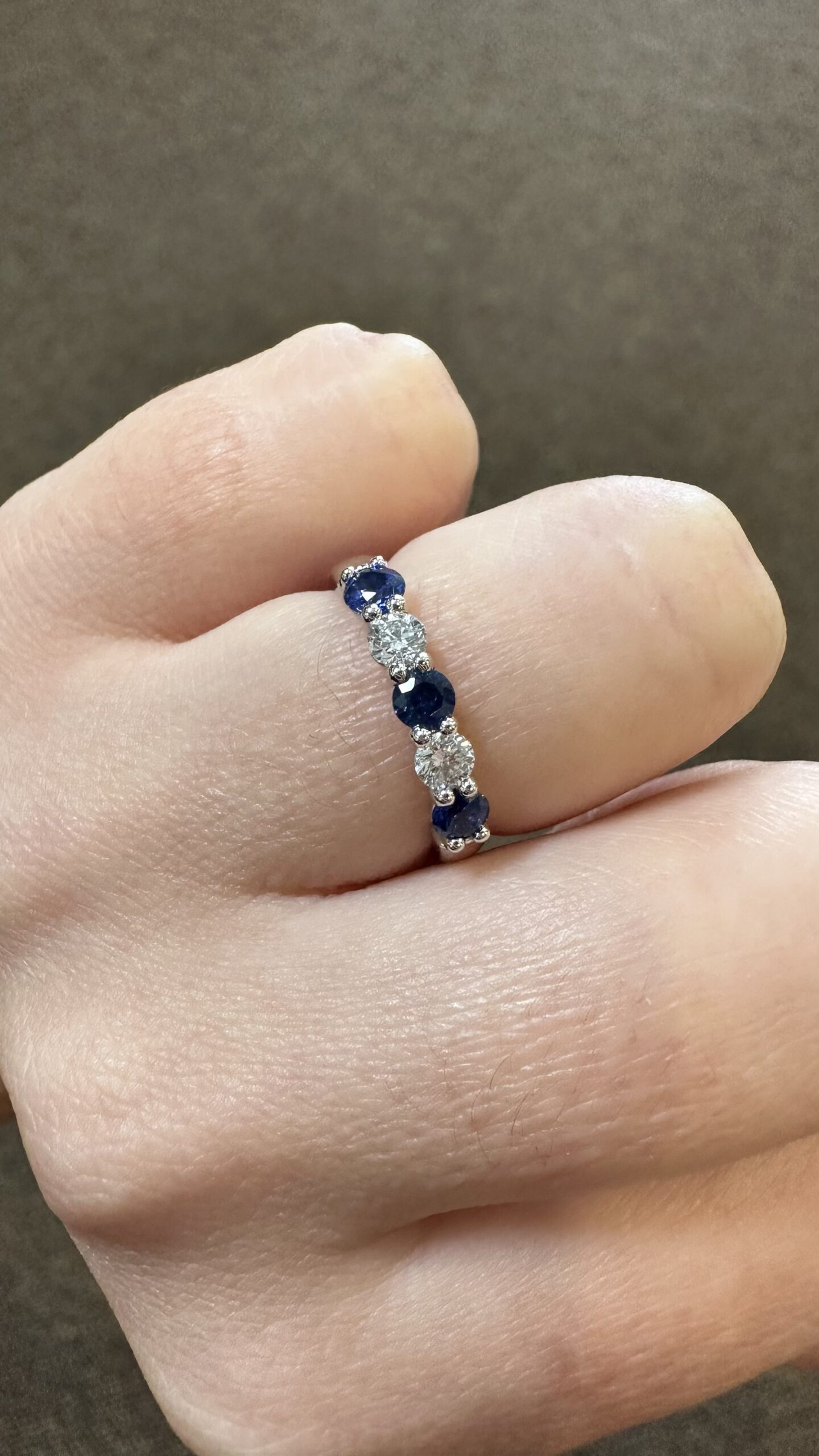 14k White Gold Genuine .52 Cttw Sapphire & .25 Cttw Diamond 5 Stone Band - Image 21