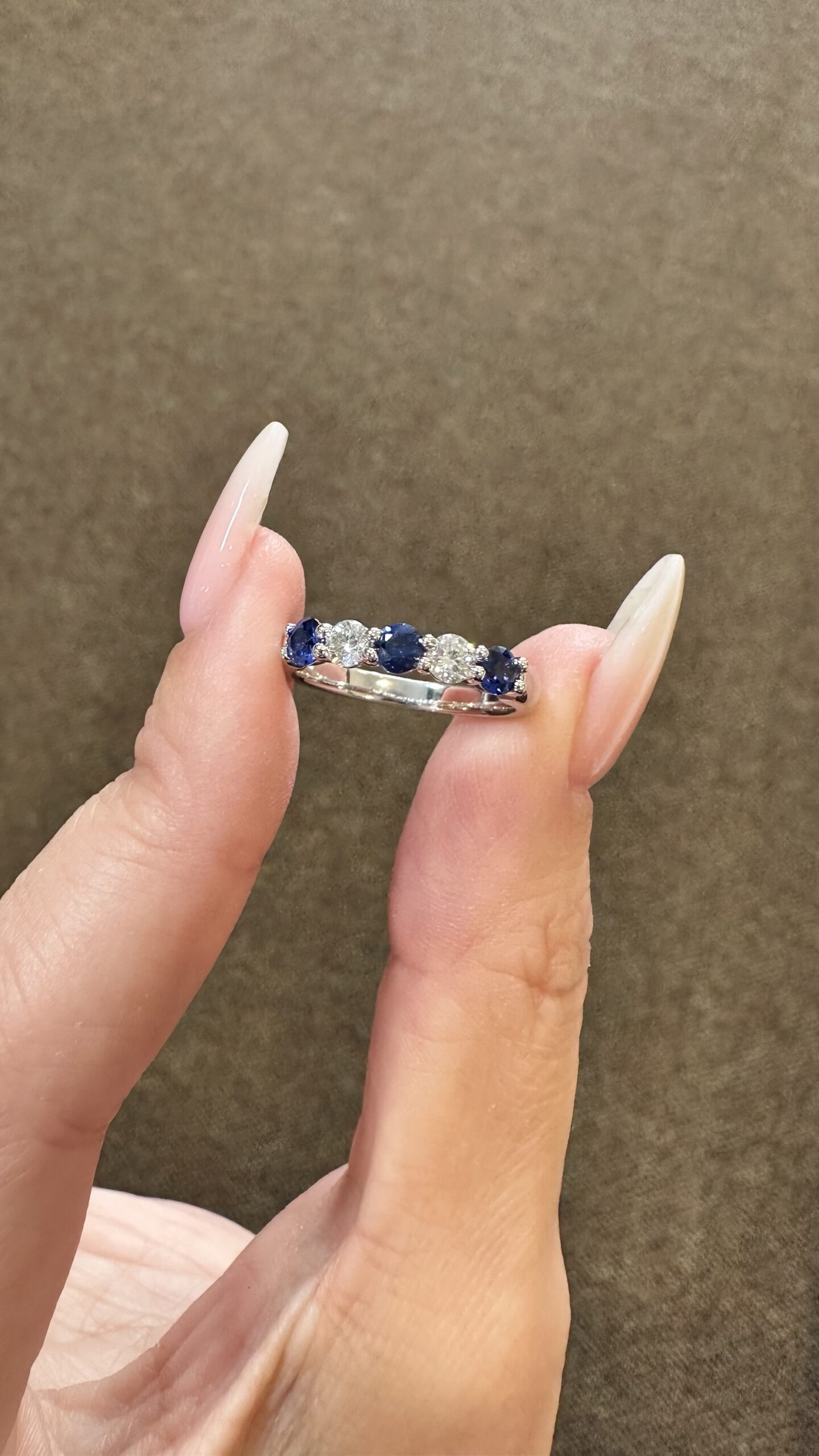 14k White Gold Genuine .52 Cttw Sapphire & .25 Cttw Diamond 5 Stone Band - Image 23