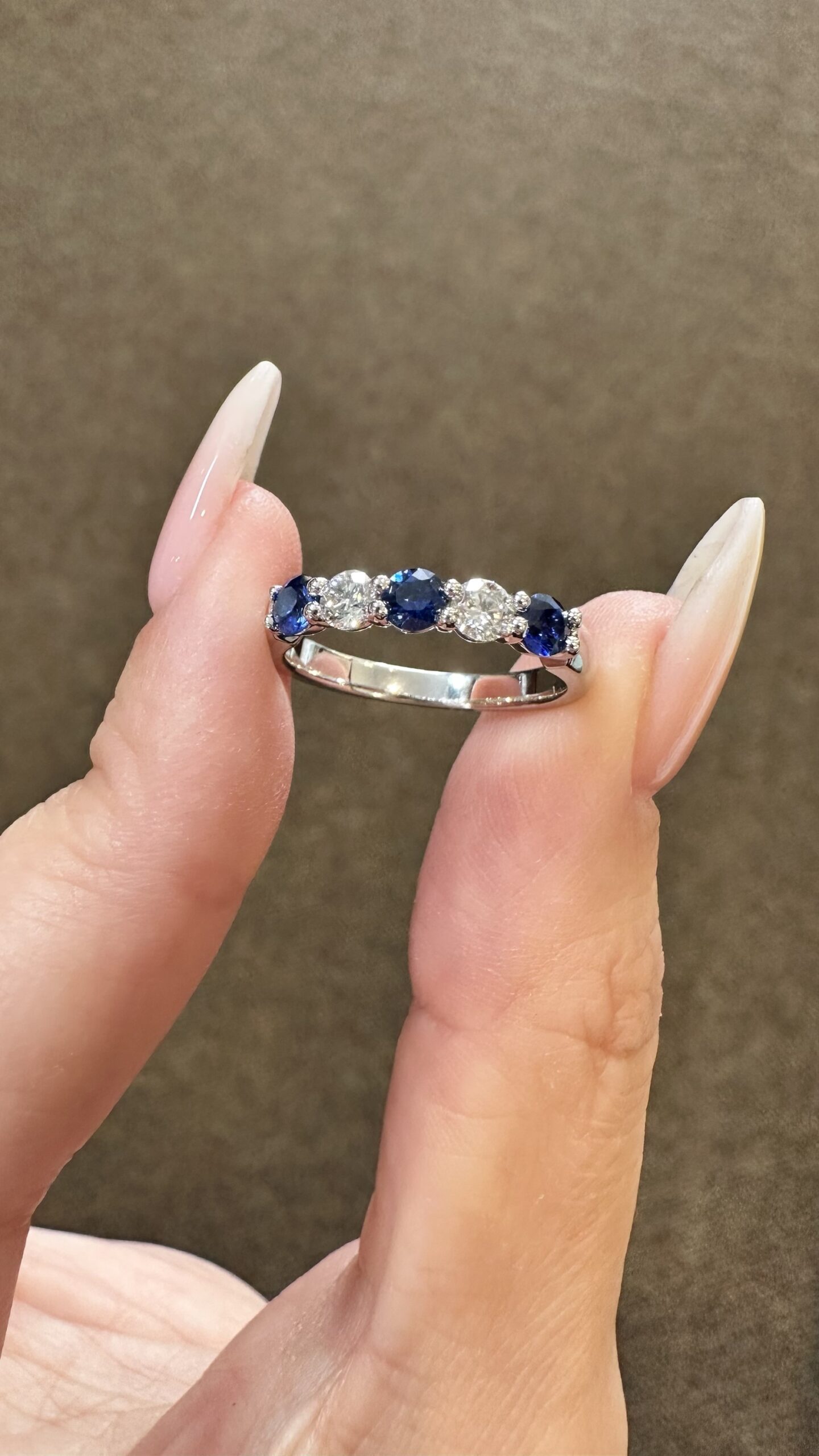 14k White Gold Genuine .52 Cttw Sapphire & .25 Cttw Diamond 5 Stone Band - Image 2