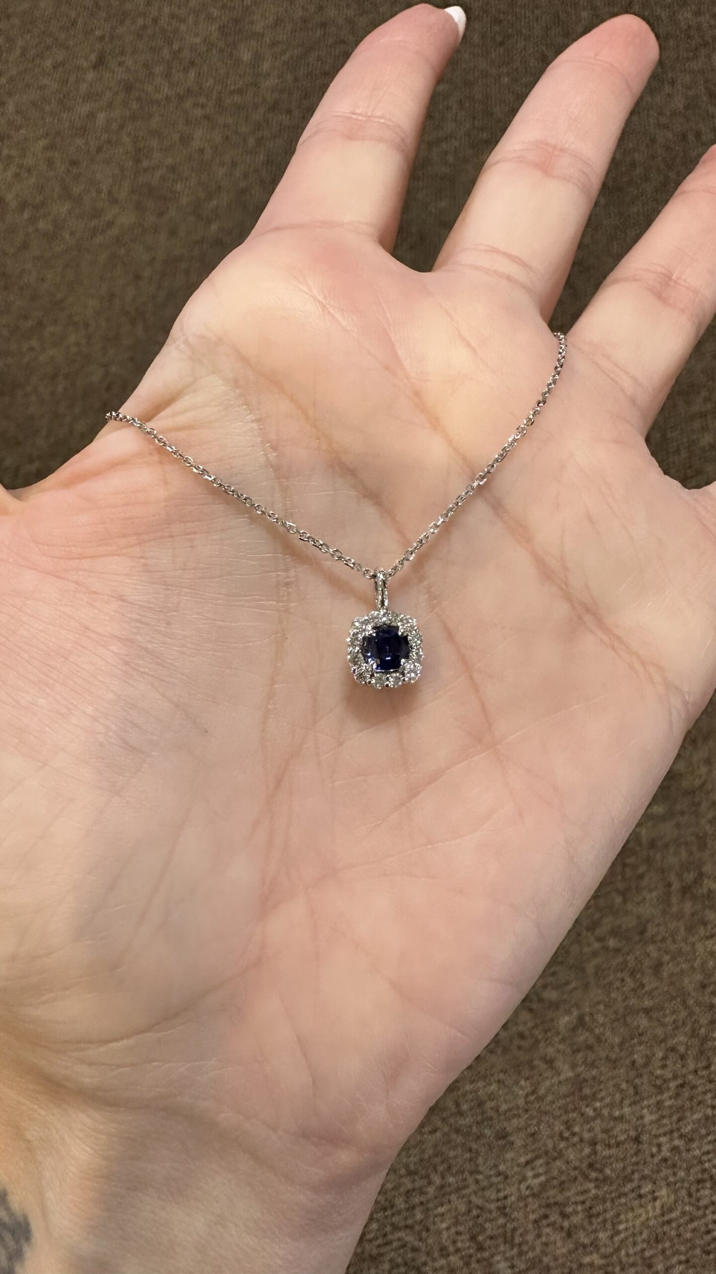 14k White Gold Genuine .46 Cttw Sapphire & .24 Cttw Round Brilliant Cut Diamond Cluster Pendant - Image 2