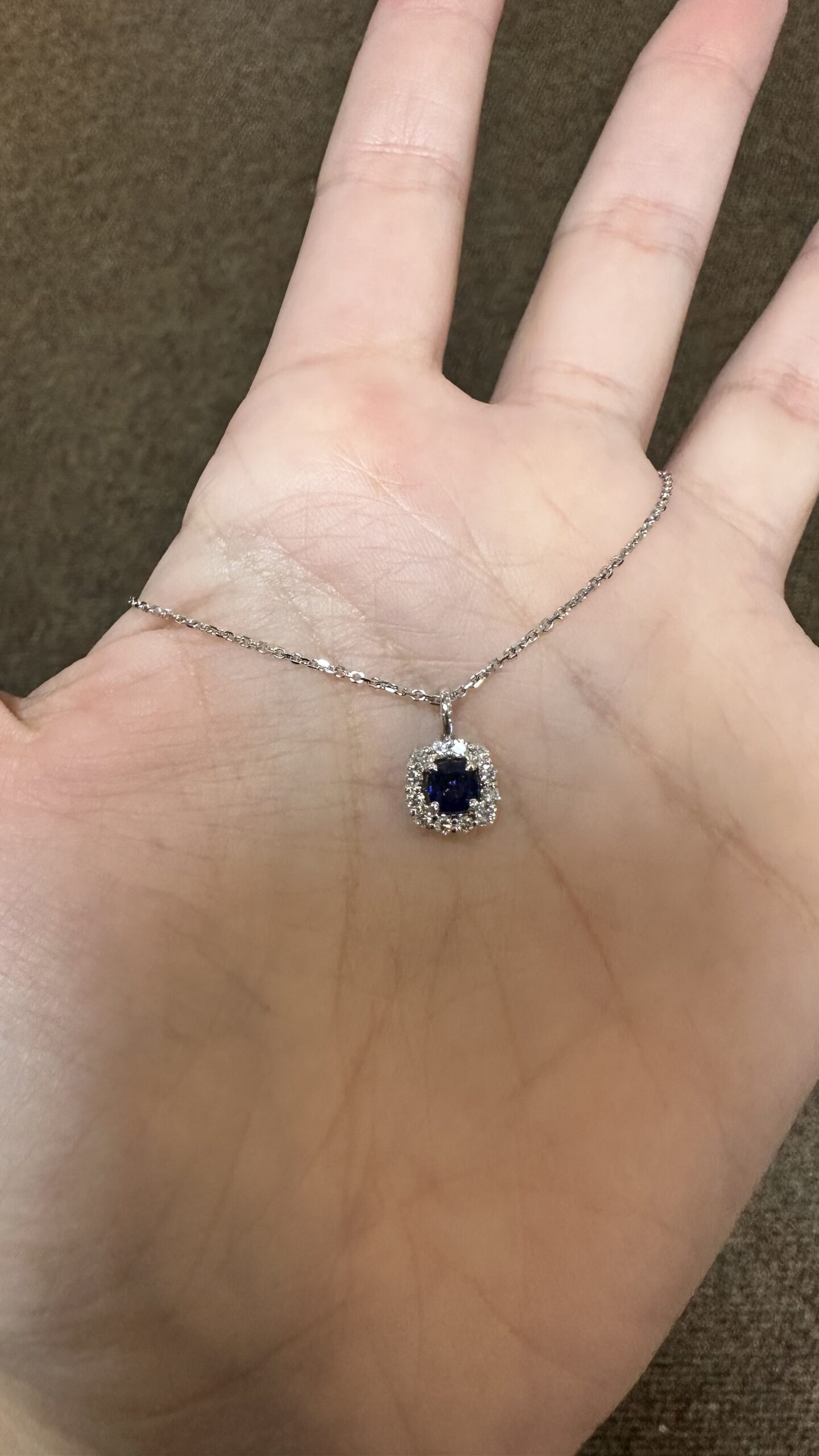 14k White Gold Genuine .46 Cttw Sapphire & .24 Cttw Round Brilliant Cut Diamond Cluster Pendant - Image 3