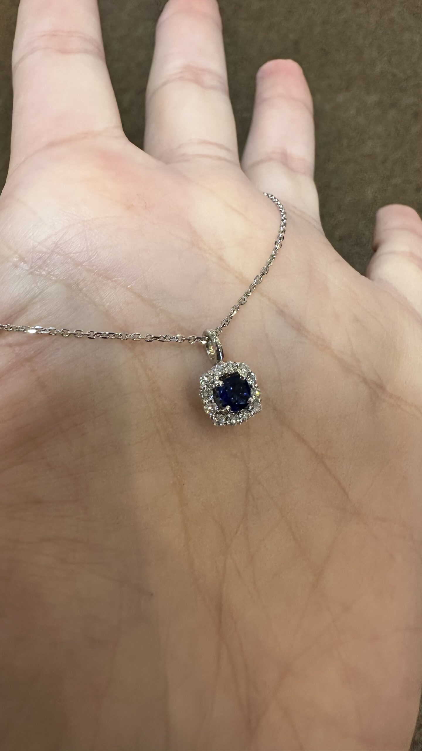 14k White Gold Genuine .46 Cttw Sapphire & .24 Cttw Round Brilliant Cut Diamond Cluster Pendant - Image 4