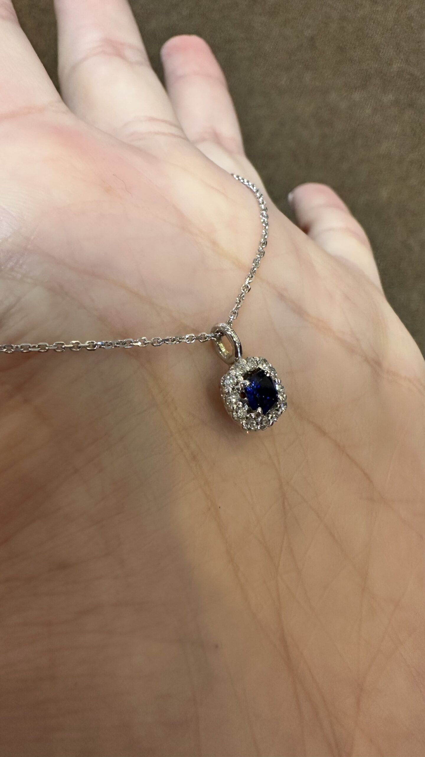 14k White Gold Genuine .46 Cttw Sapphire & .24 Cttw Round Brilliant Cut Diamond Cluster Pendant - Image 5