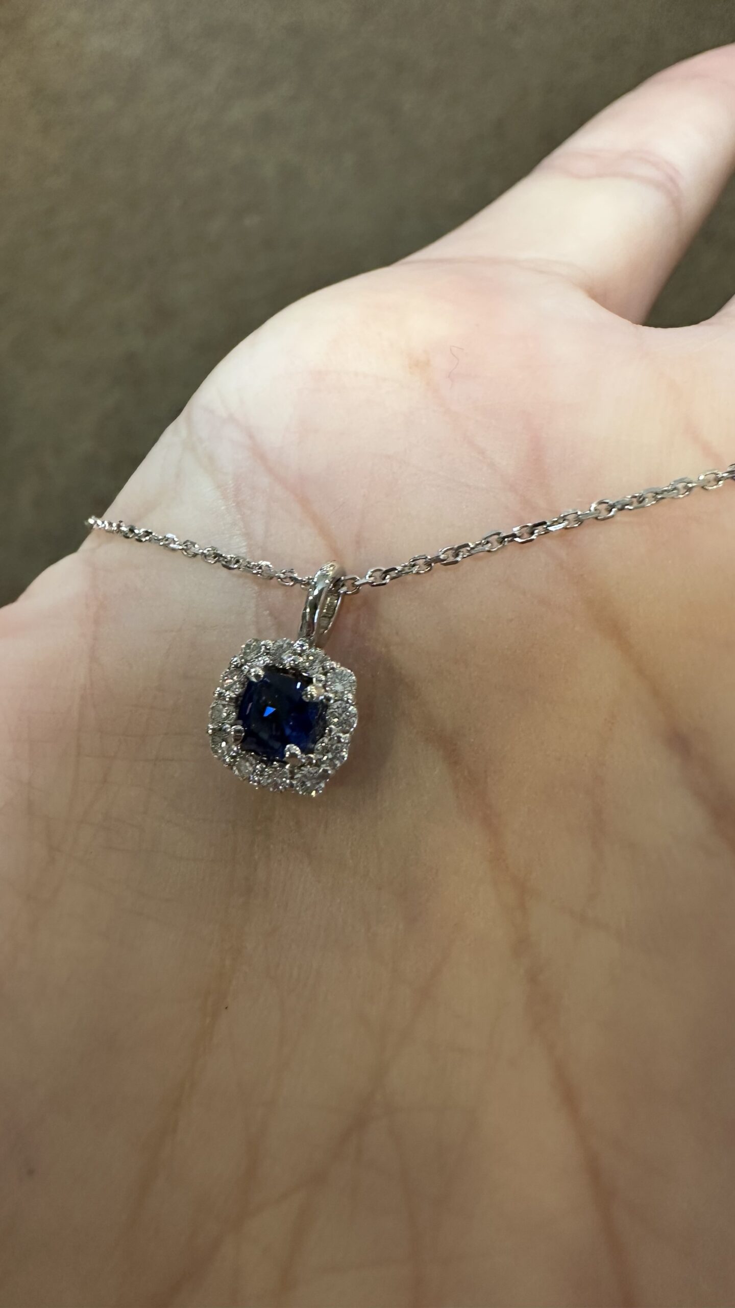 14k White Gold Genuine .46 Cttw Sapphire & .24 Cttw Round Brilliant Cut Diamond Cluster Pendant - Image 6