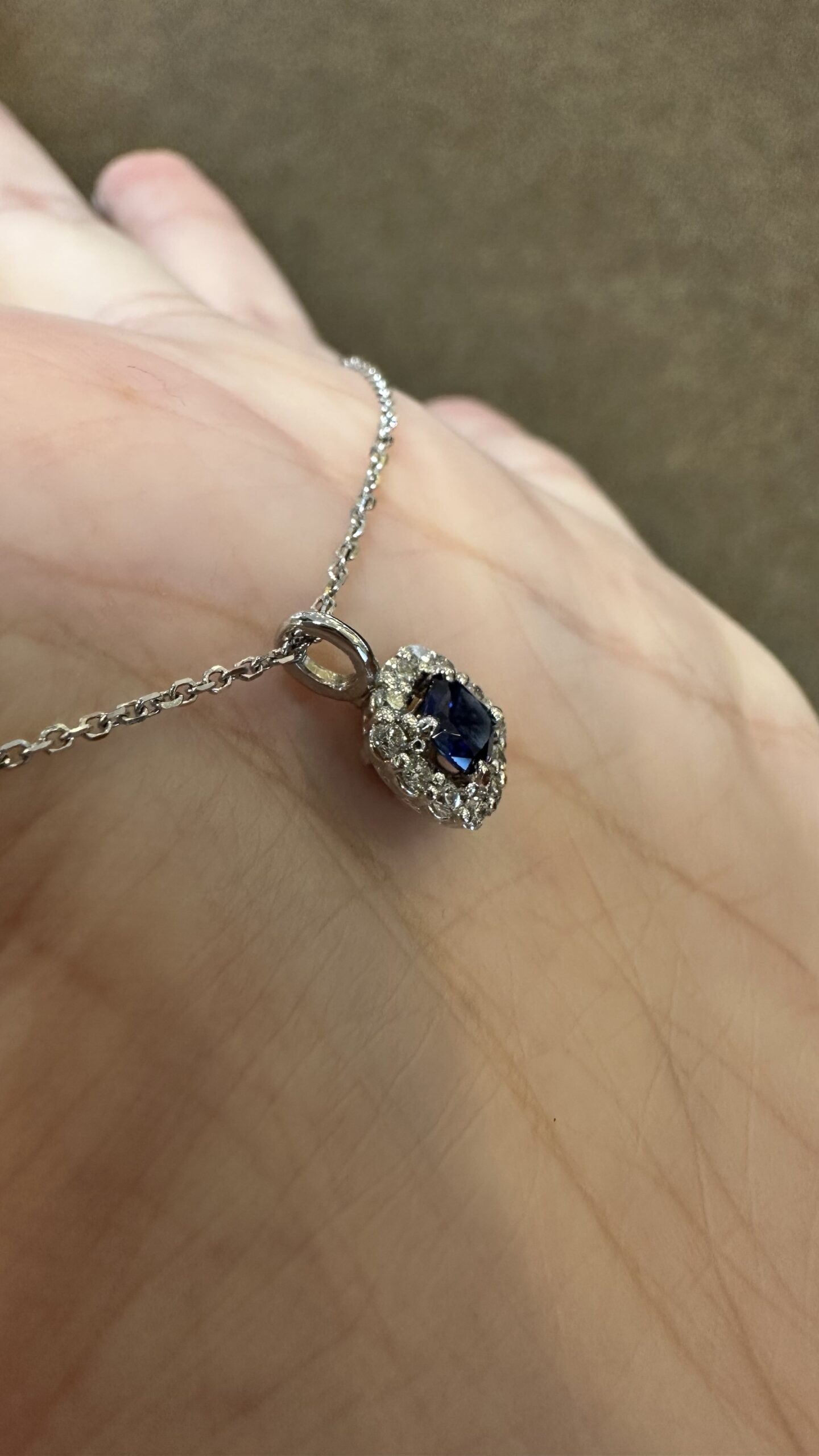 14k White Gold Genuine .46 Cttw Sapphire & .24 Cttw Round Brilliant Cut Diamond Cluster Pendant - Image 7