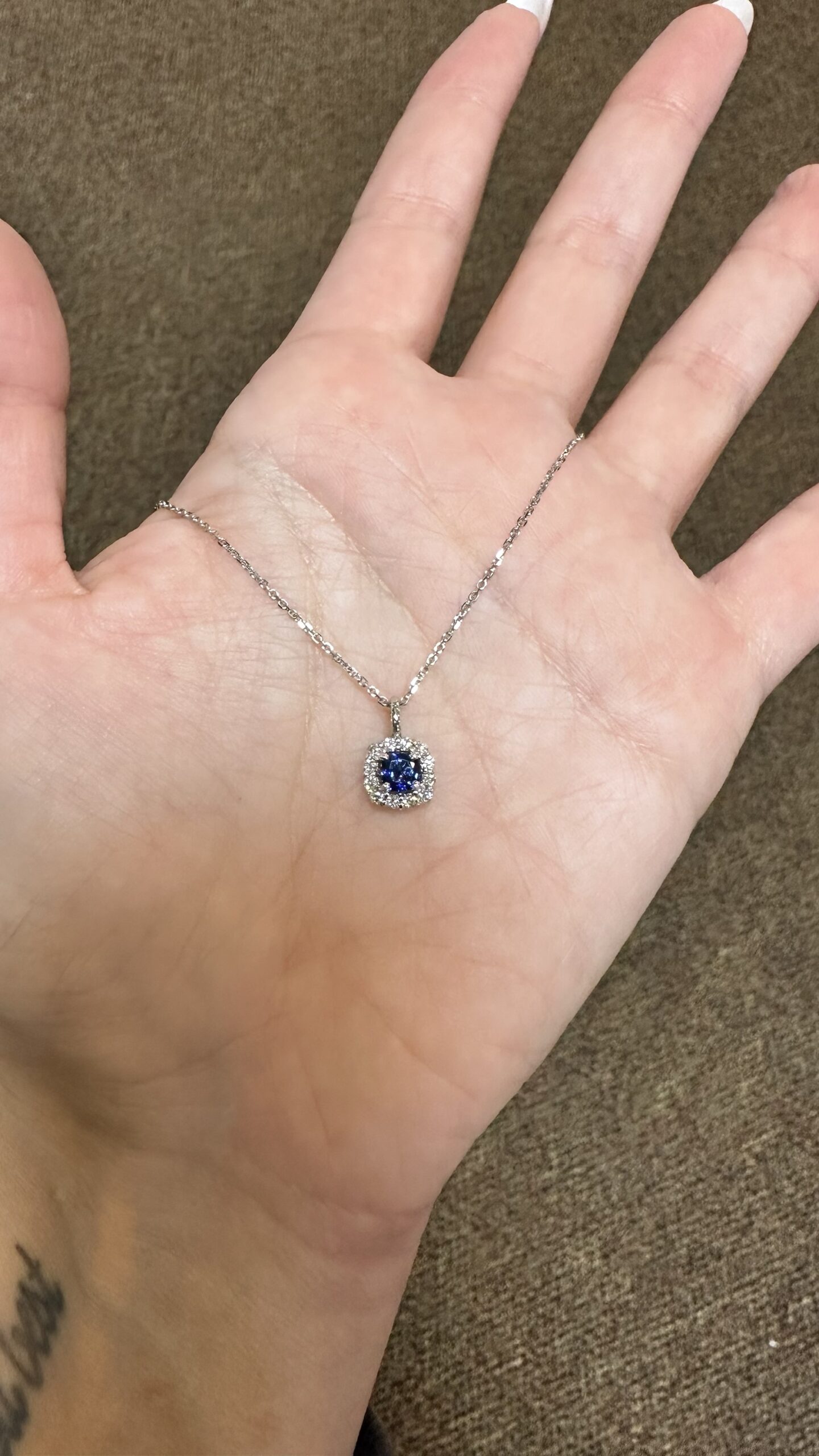 14k White Gold Genuine .46 Cttw Sapphire & .24 Cttw Round Brilliant Cut Diamond Cluster Pendant - Image 8