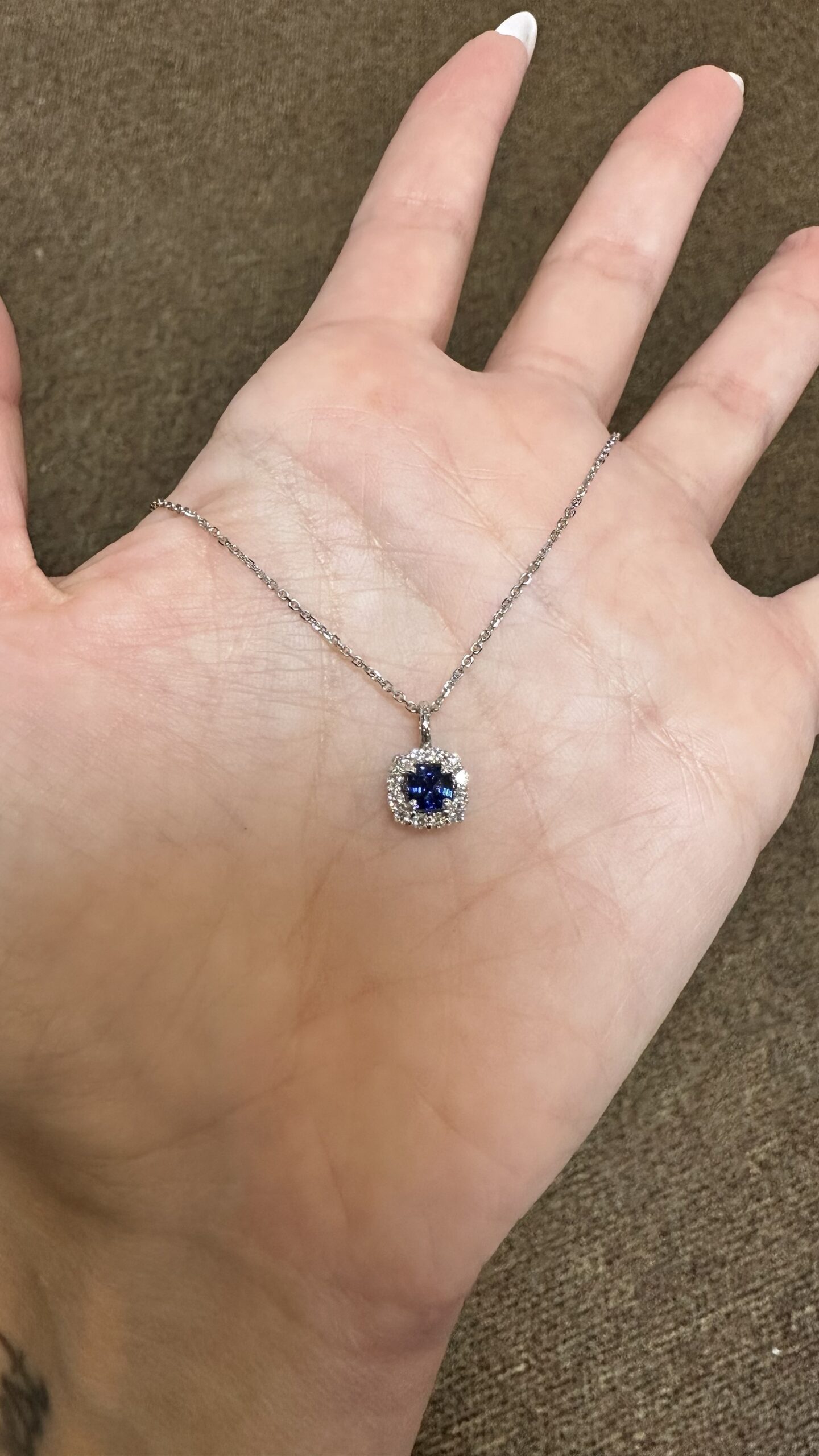 14k White Gold Genuine .46 Cttw Sapphire & .24 Cttw Round Brilliant Cut Diamond Cluster Pendant - Image 9