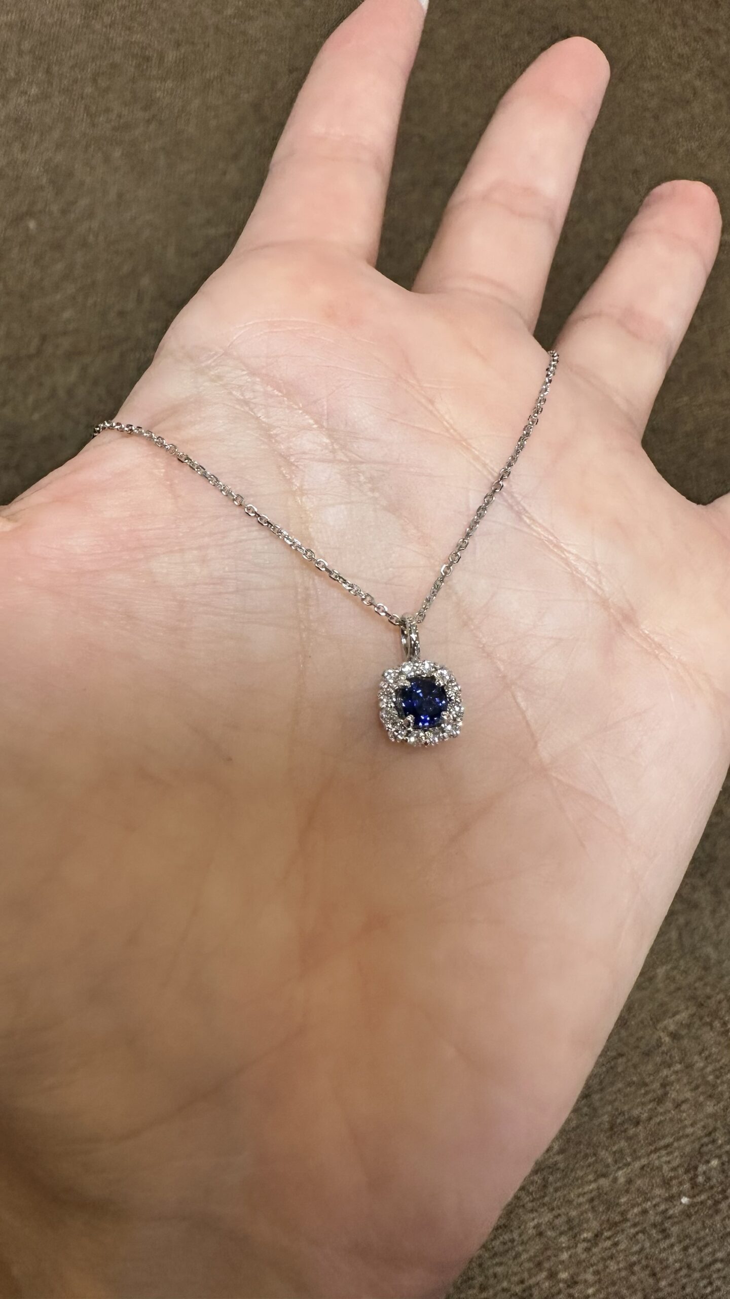 14k White Gold Genuine .46 Cttw Sapphire & .24 Cttw Round Brilliant Cut Diamond Cluster Pendant - Image 10