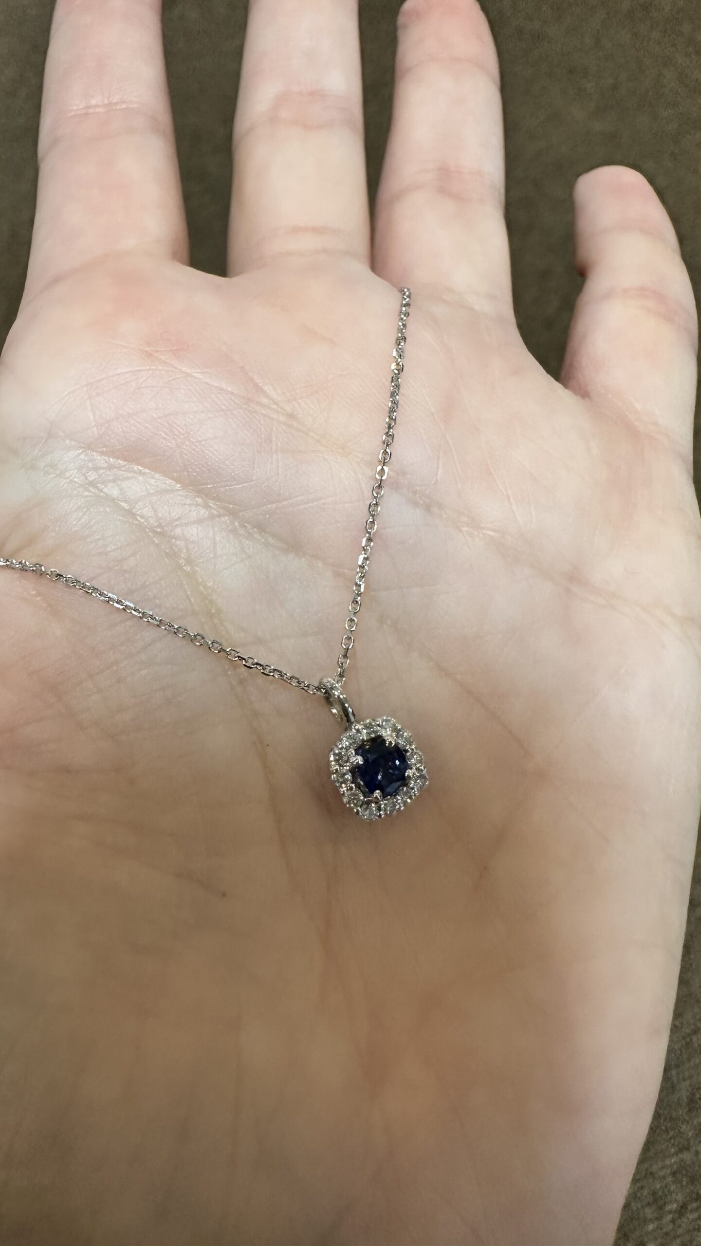 14k White Gold Genuine .46 Cttw Sapphire & .24 Cttw Round Brilliant Cut Diamond Cluster Pendant - Image 11