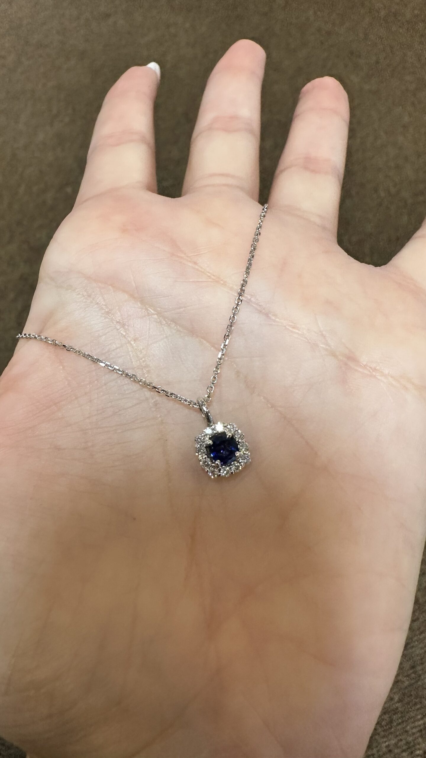 14k White Gold Genuine .46 Cttw Sapphire & .24 Cttw Round Brilliant Cut Diamond Cluster Pendant - Image 12