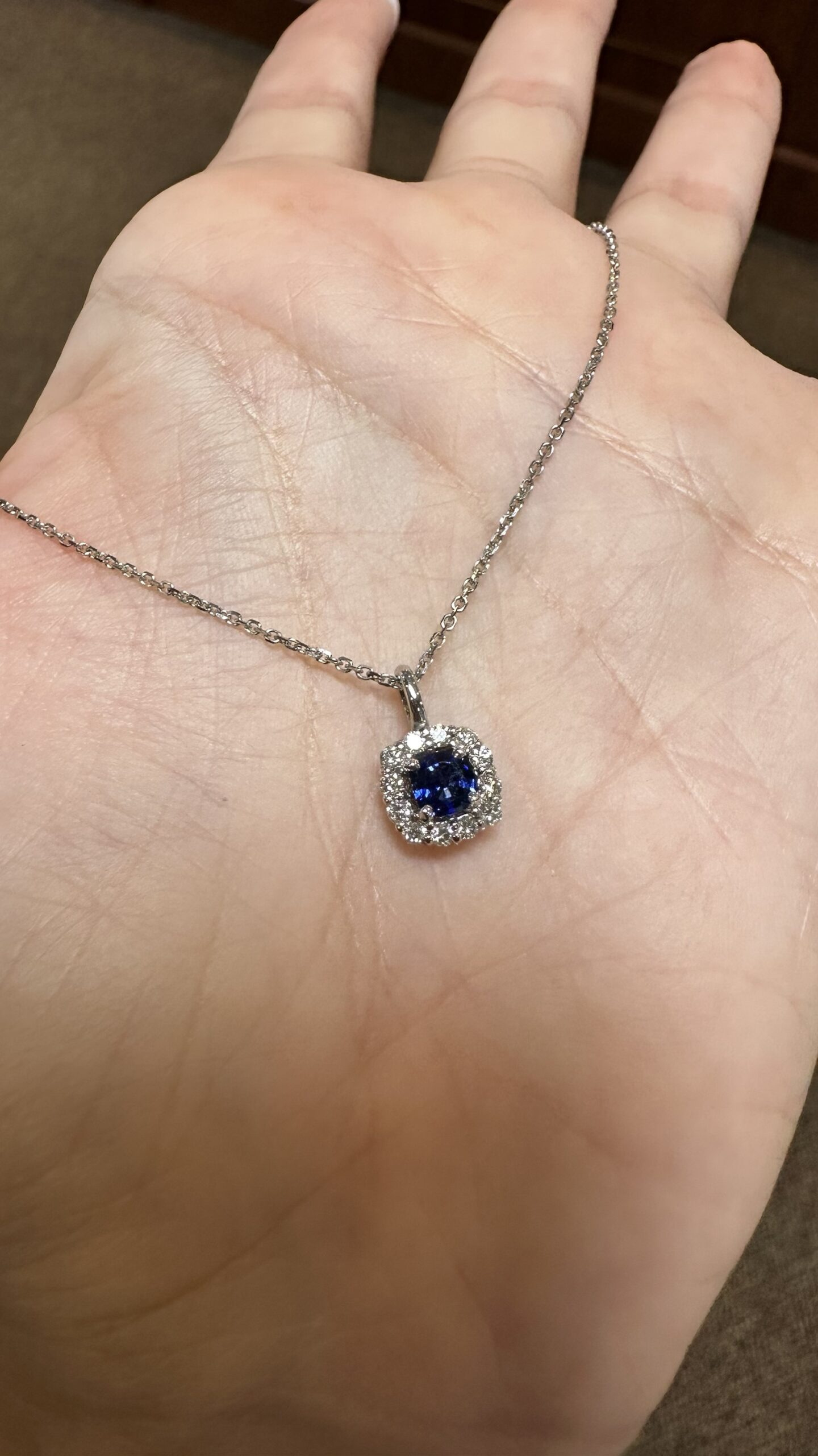 14k White Gold Genuine .46 Cttw Sapphire & .24 Cttw Round Brilliant Cut Diamond Cluster Pendant - Image 14