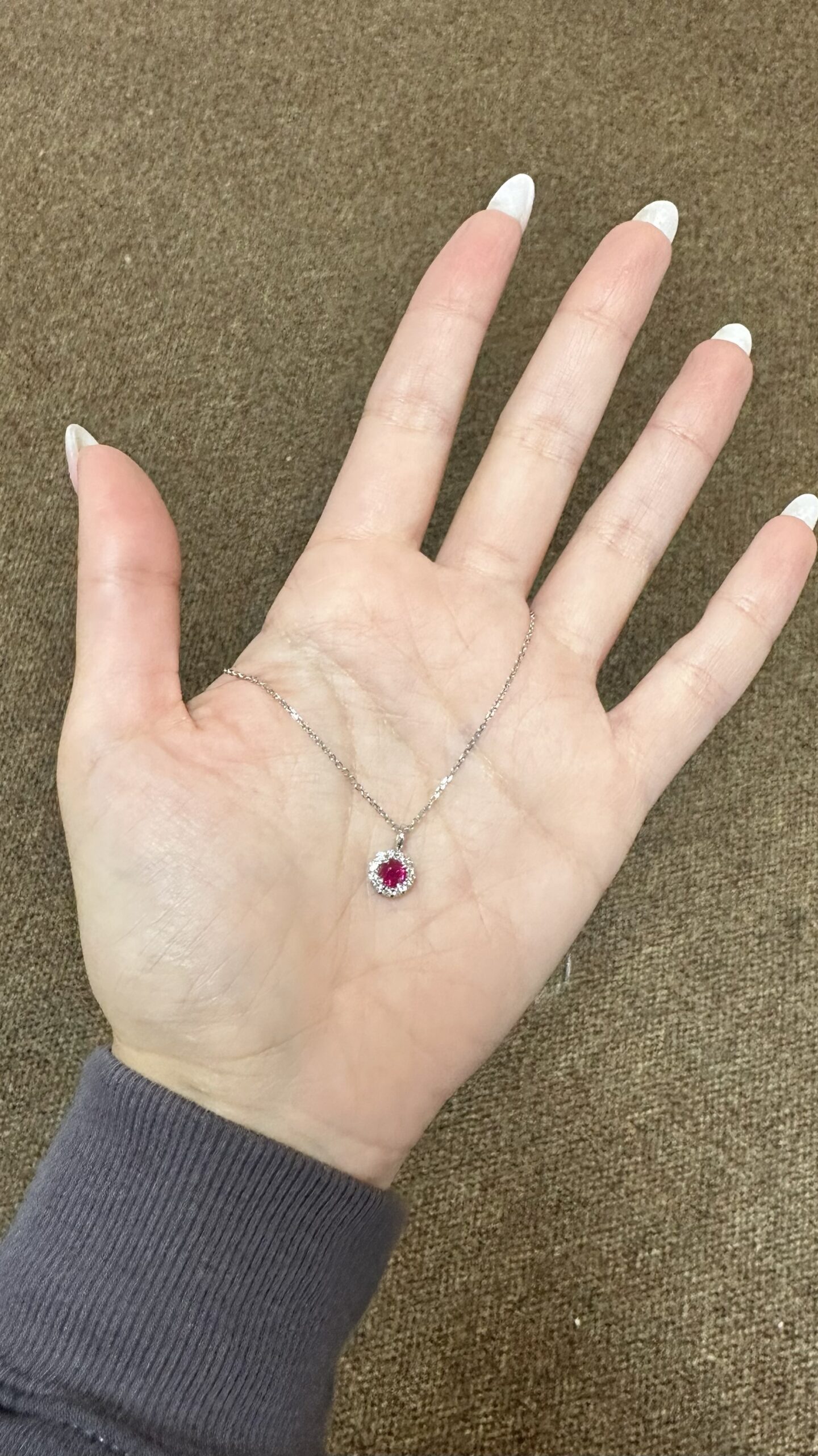 14k White Gold Genuine .39 Cttw Ruby & .20 Cttw Round Brilliant Cut Diamond Cluster Pendant