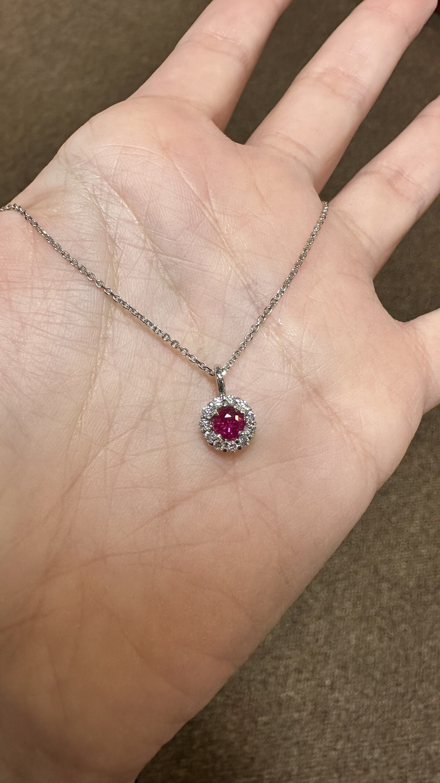 14k White Gold Genuine .39 Cttw Ruby & .20 Cttw Round Brilliant Cut Diamond Cluster Pendant - Image 2