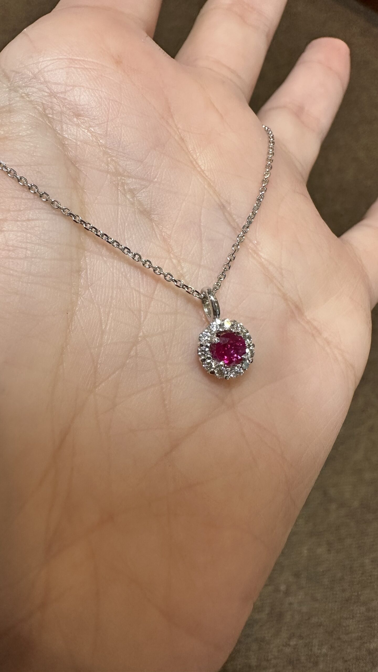14k White Gold Genuine .39 Cttw Ruby & .20 Cttw Round Brilliant Cut Diamond Cluster Pendant - Image 3