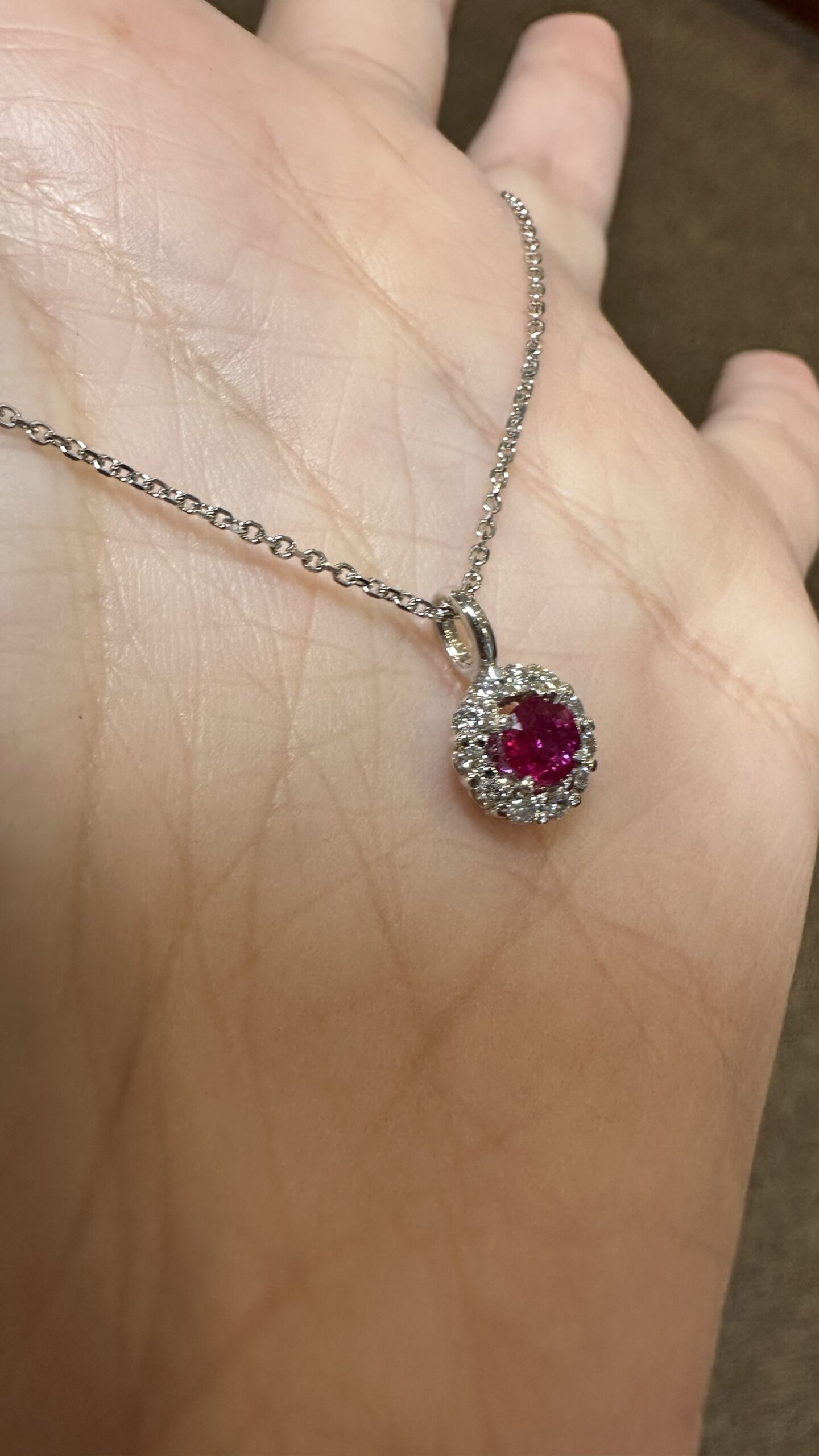 14k White Gold Genuine .39 Cttw Ruby & .20 Cttw Round Brilliant Cut Diamond Cluster Pendant - Image 4