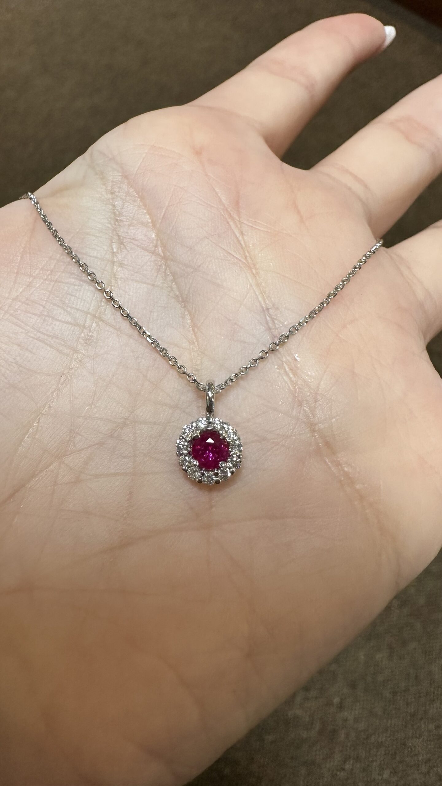 14k White Gold Genuine .39 Cttw Ruby & .20 Cttw Round Brilliant Cut Diamond Cluster Pendant - Image 5