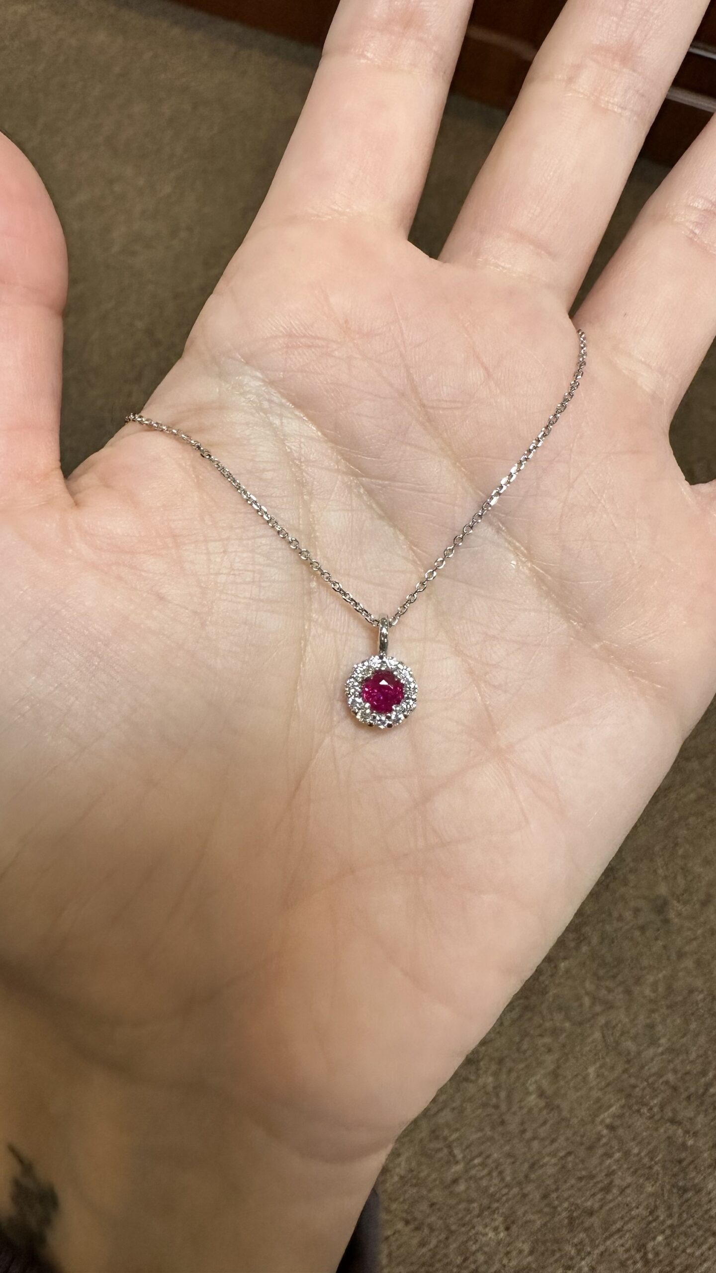 14k White Gold Genuine .39 Cttw Ruby & .20 Cttw Round Brilliant Cut Diamond Cluster Pendant - Image 6