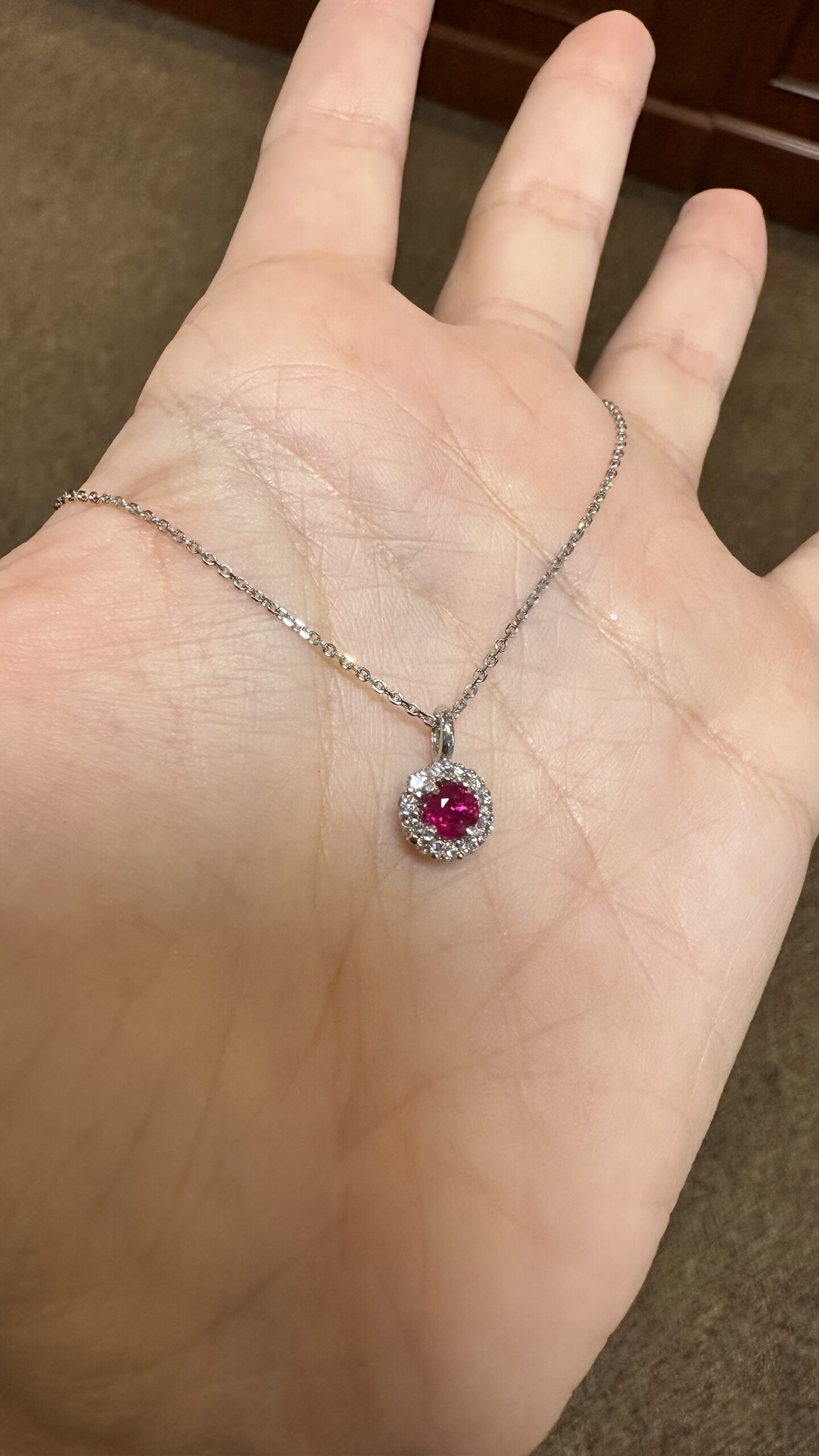 14k White Gold Genuine .39 Cttw Ruby & .20 Cttw Round Brilliant Cut Diamond Cluster Pendant - Image 8