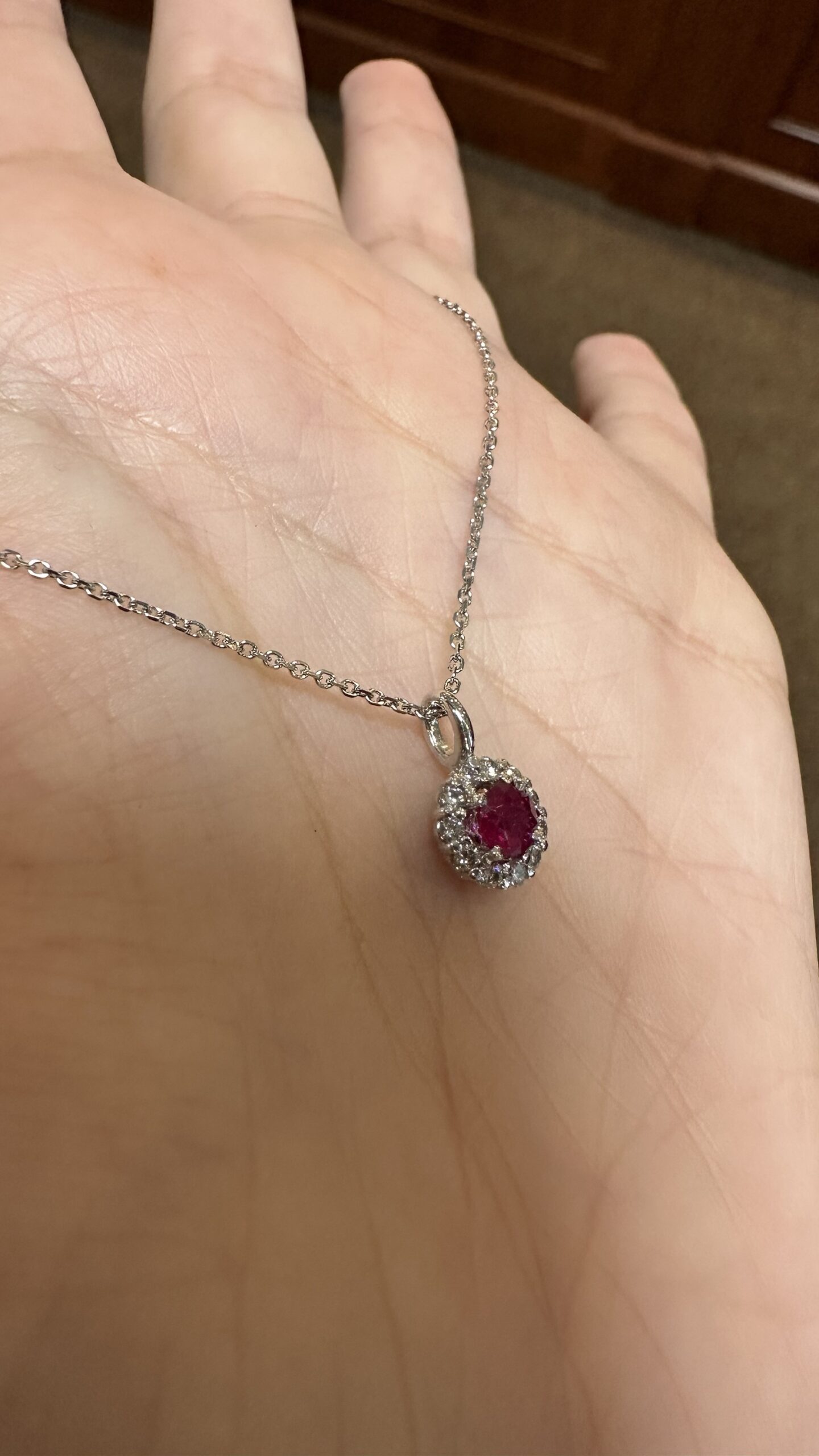 14k White Gold Genuine .39 Cttw Ruby & .20 Cttw Round Brilliant Cut Diamond Cluster Pendant - Image 9