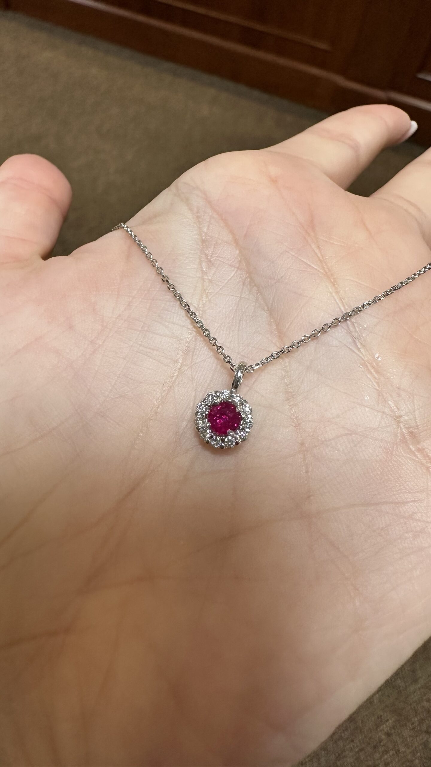 14k White Gold Genuine .39 Cttw Ruby & .20 Cttw Round Brilliant Cut Diamond Cluster Pendant - Image 11